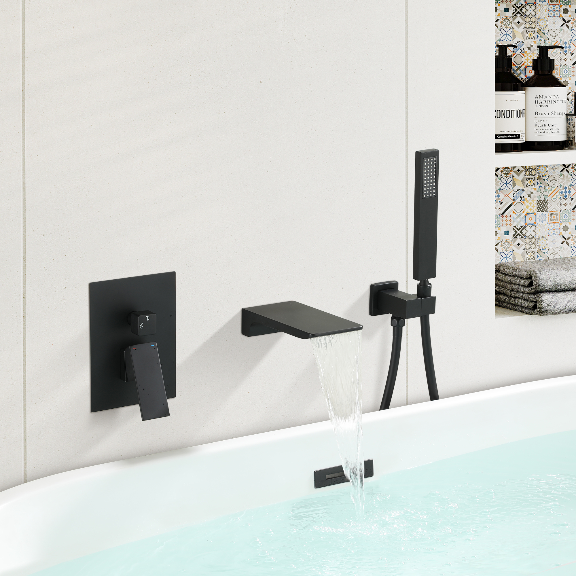 Single-Handle 1-Spray Wall Mount Tub and Shower Faucet in Black Brass Handheld Shower (Valve Included)