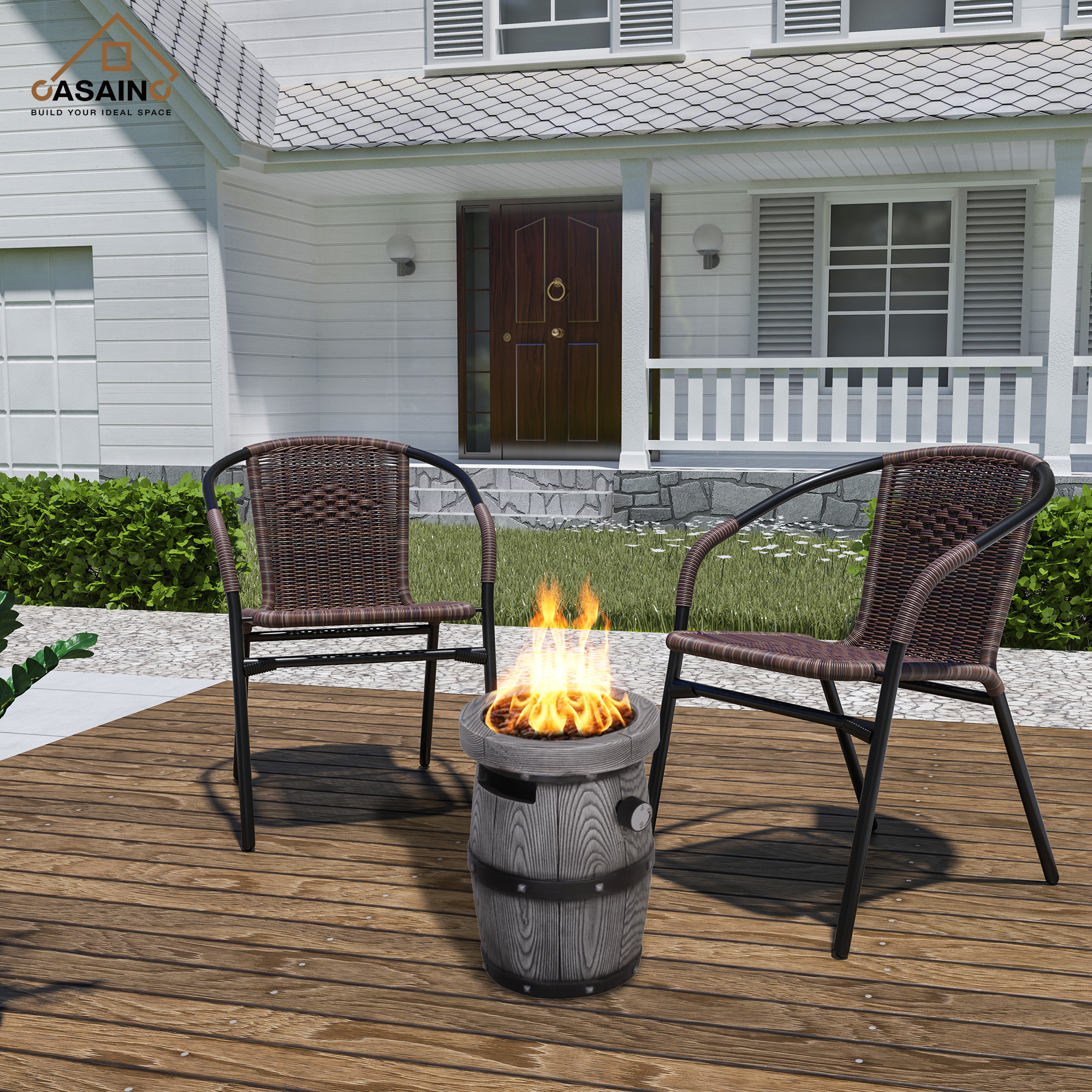 5-Piece / 3-Piece HDPE Adirondack Chair Outdoor Meeting Set with 14-inch Round Fire Pit,10000 BTU , suitable for the garden or balcony.