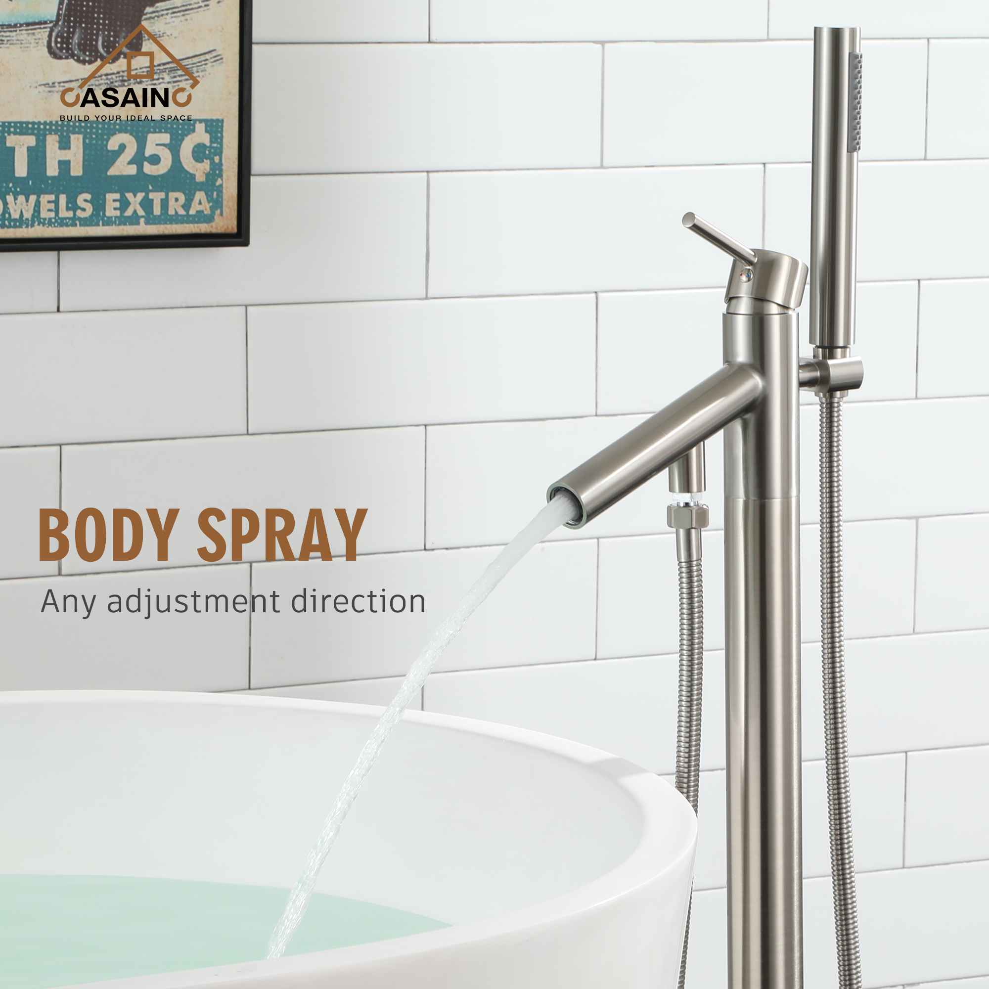 Single-Handle Floor Mount Freestanding Tub Faucet with Hand Shower in. Brushed Nickel/Matte Black/Chrome