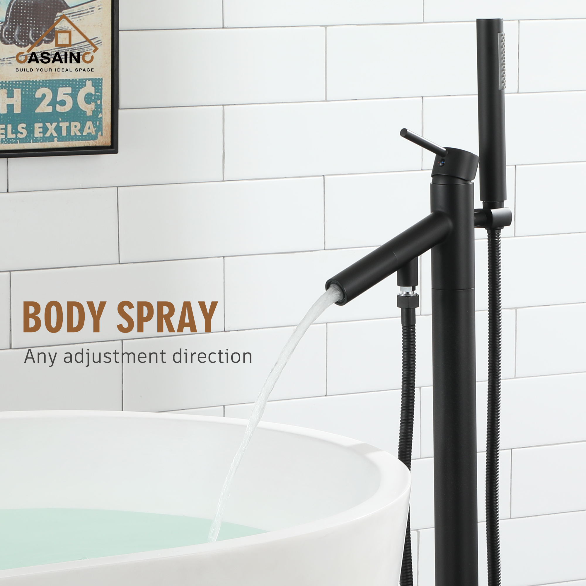 Single-Handle Floor Mount Freestanding Tub Faucet with Hand Shower in. Brushed Nickel/Matte Black/Chrome