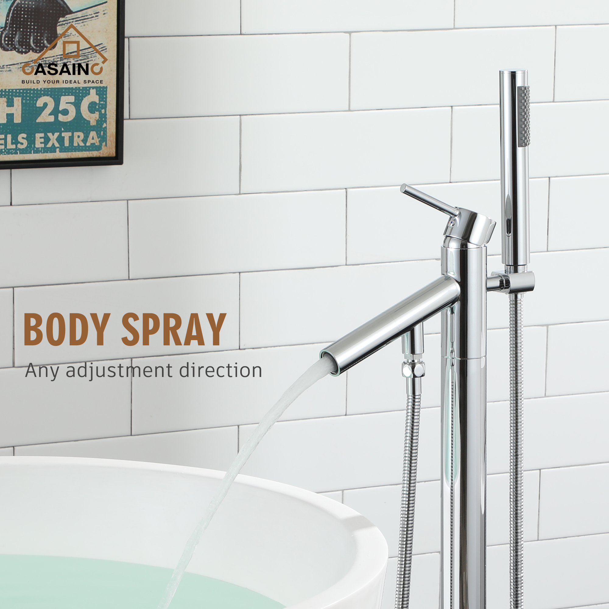 Single-Handle Floor Mount Freestanding Tub Faucet with Hand Shower in. Brushed Nickel/Matte Black/Chrome