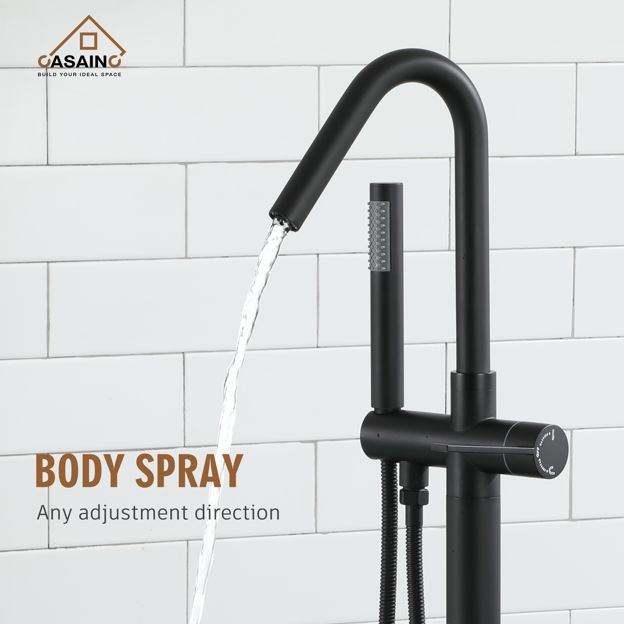 Freestanding Bathtub Faucet with Hand Shower, 360-Degree Swivel Spout, 2.5 GPM High Flow Rate Brushed Brass