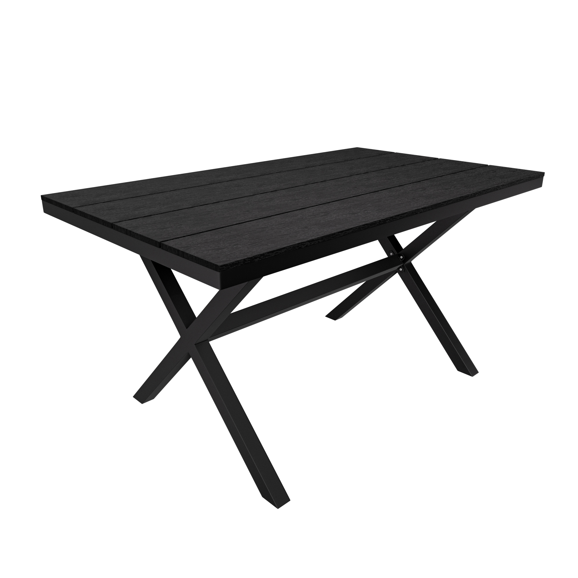 Mondawe Black Rectangular Outdoor Dining Table with Imitation Wood Grain-Mondawe