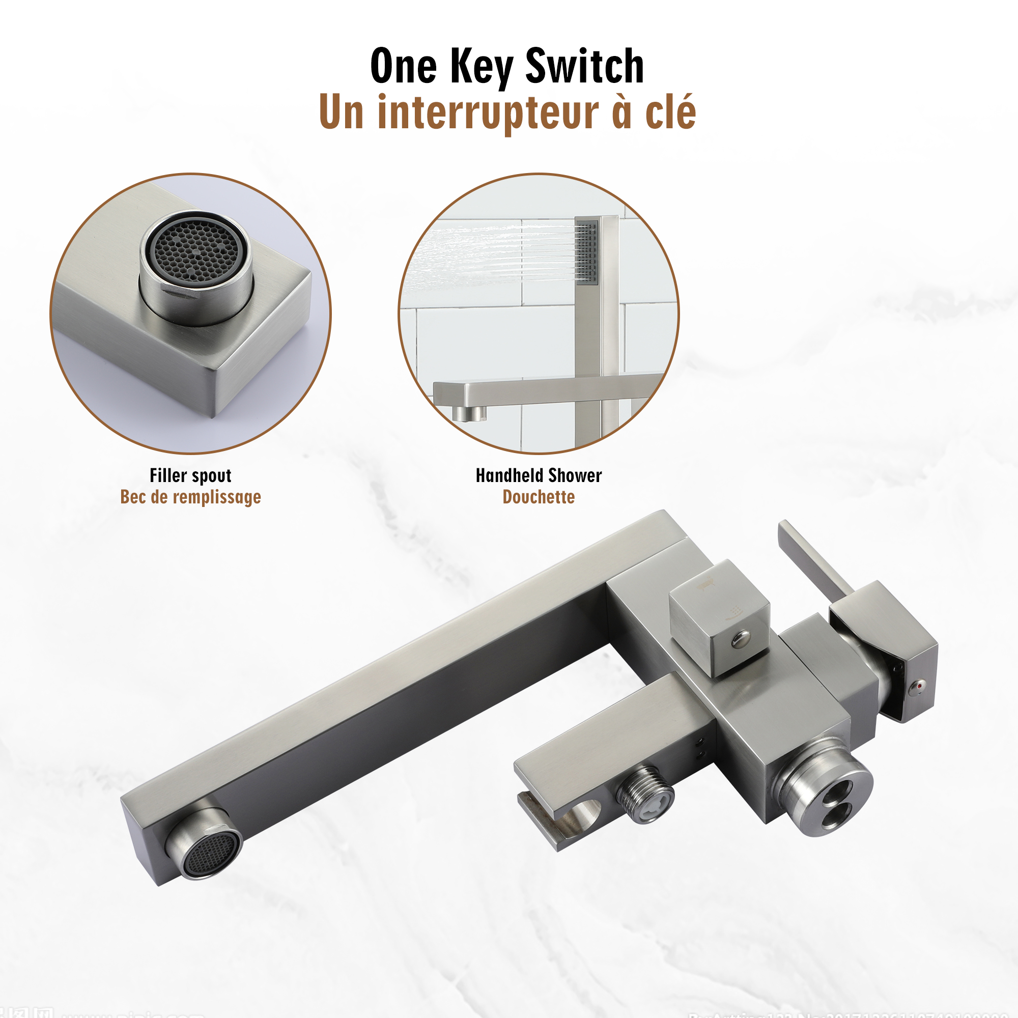 Tub Filler Freestanding Bathtub Faucet Stand Alone Floor Mount Tub Faucet Bathtub Filler with Hand Shower and Swivel Spout, CUPC Certification, 2.7 GPM High Flow Rate