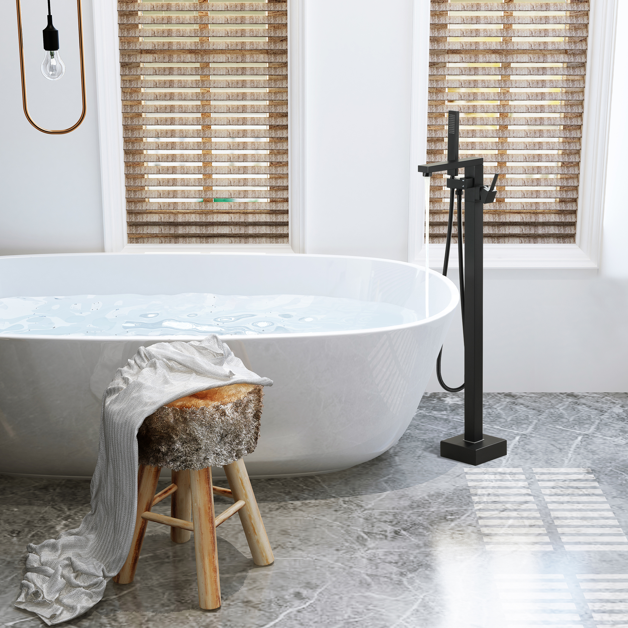 Tub Filler Freestanding Bathtub Faucet Stand Alone Floor Mount Tub Faucet Bathtub Filler with Hand Shower and Swivel Spout, CUPC Certification, 2.7 GPM High Flow Rate