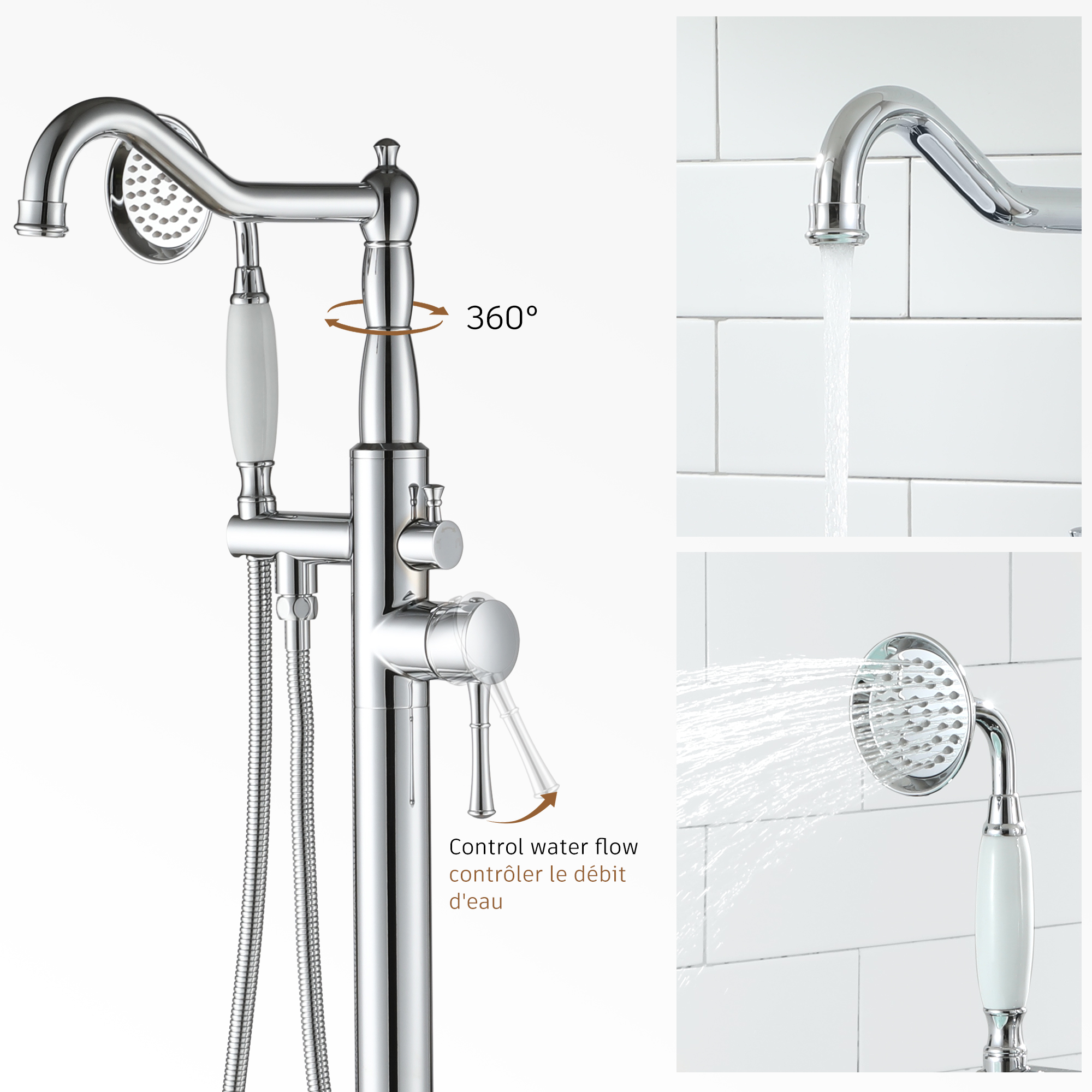 Single Handle Classical Freestanding Bathtub Faucet with Hand Shower Hand