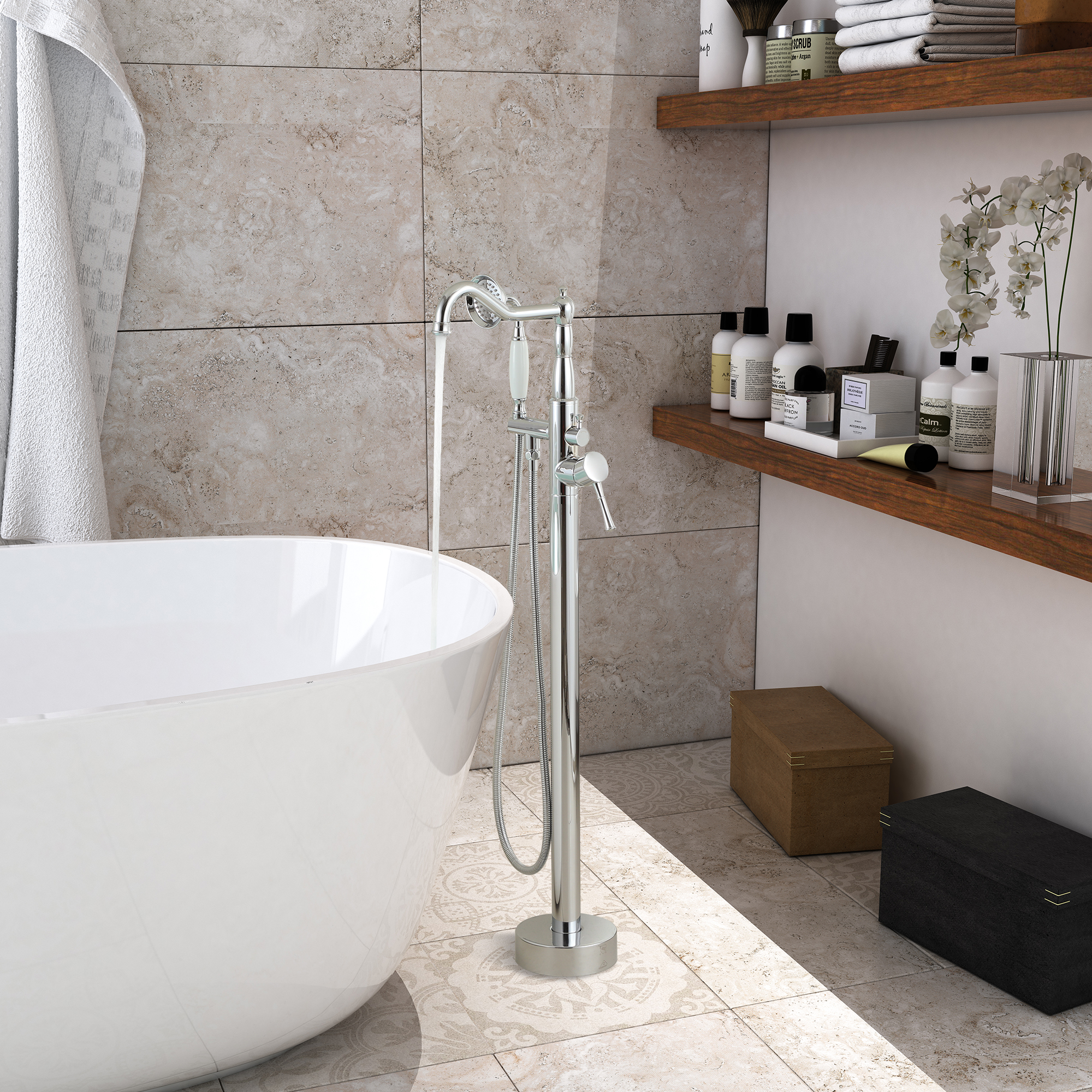Single Handle Classical Freestanding Bathtub Faucet with Hand Shower Hand