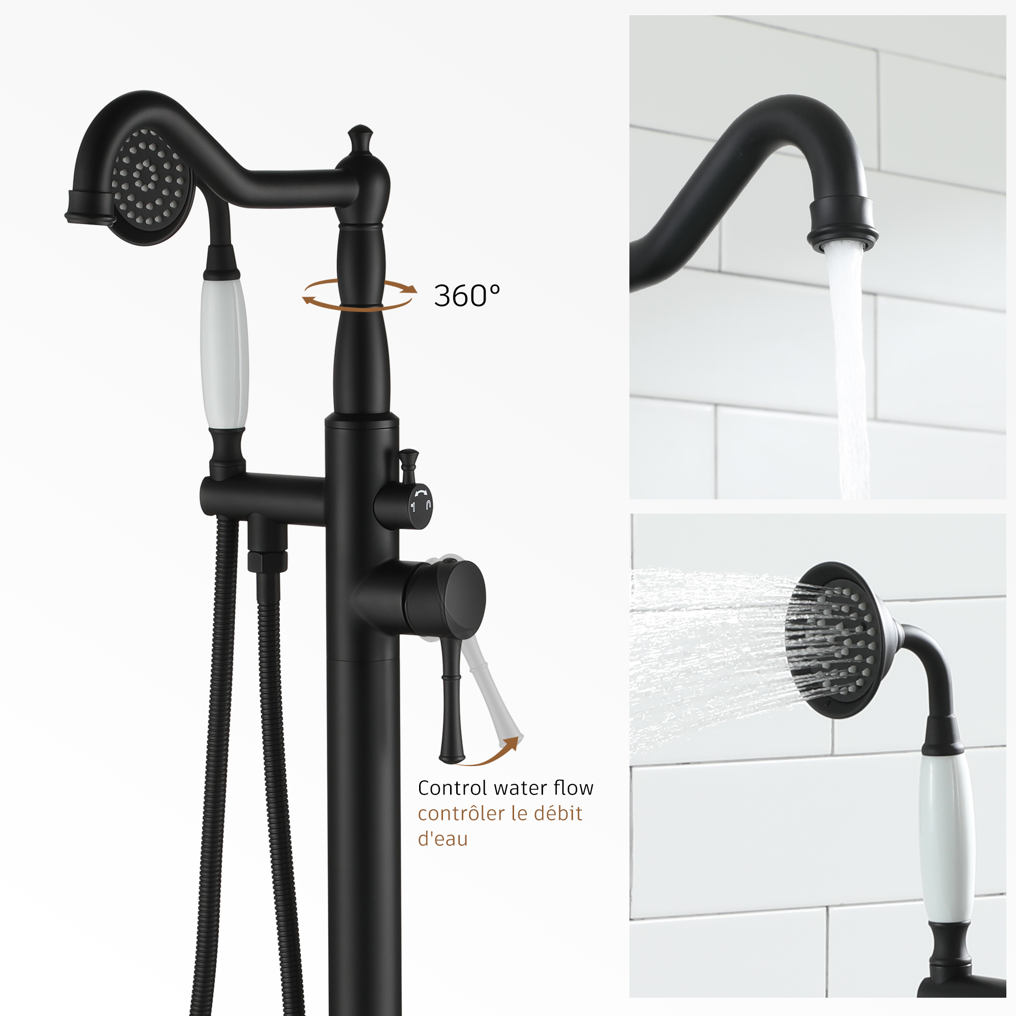 Single Handle Classical Freestanding Bathtub Faucet with Hand Shower Hand