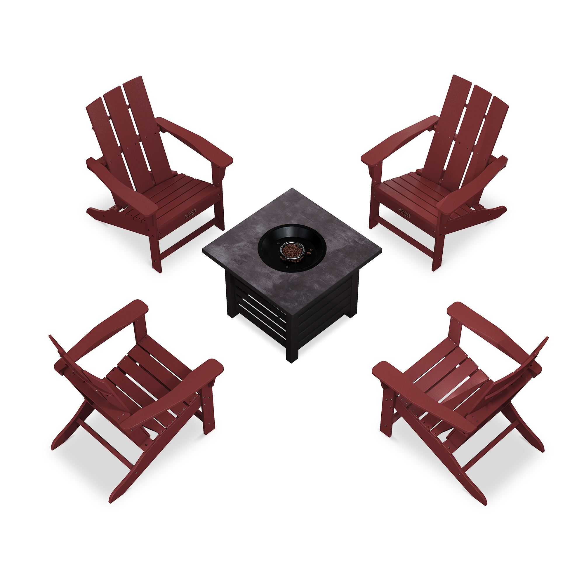 5-Piece / 3-Piece  HDPE Adirondack Chairs Outdoor Conversation Set with 32-inch Propane Fire Pit Table