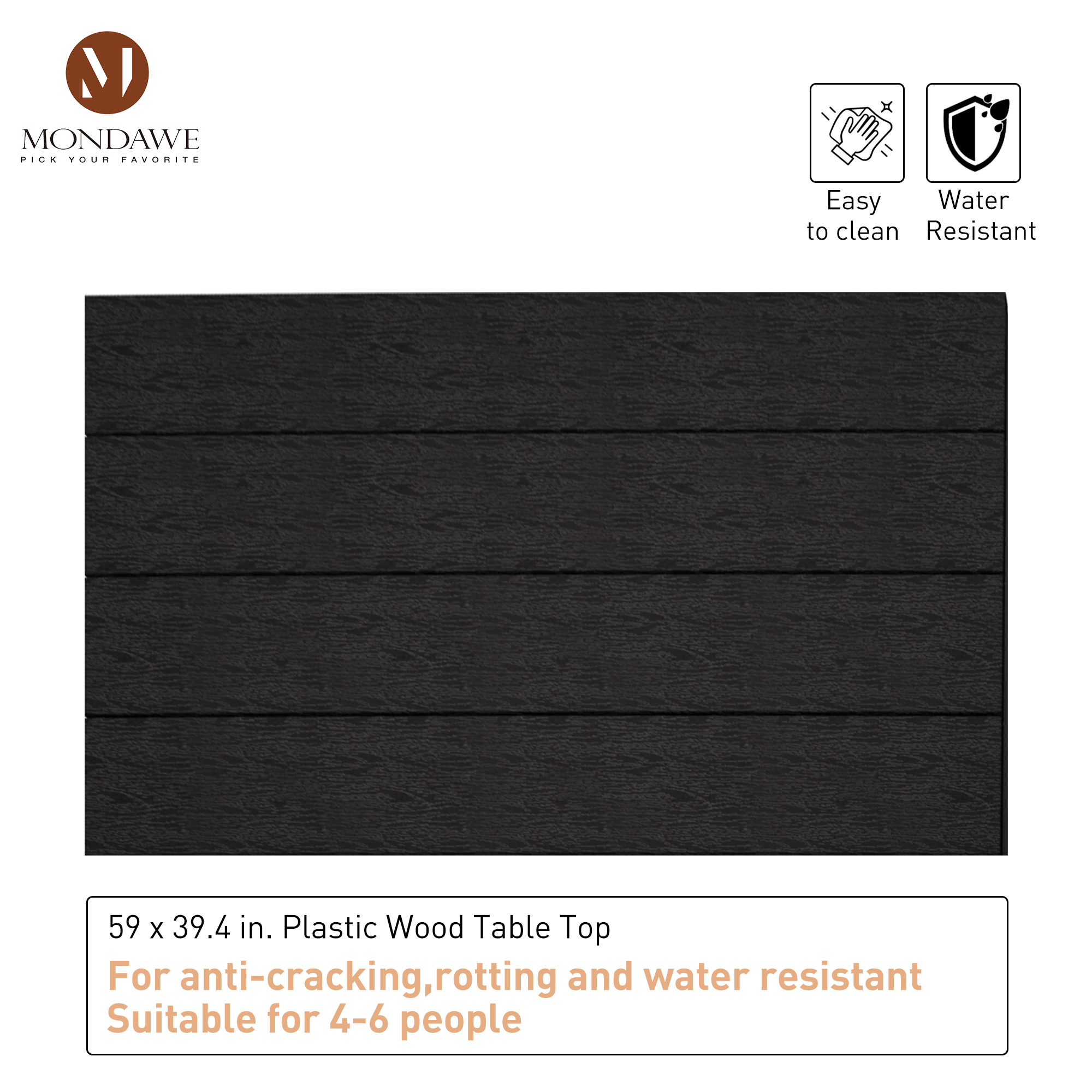 Mondawe Black Rectangular Outdoor Dining Table with Imitation Wood Grain-Mondawe