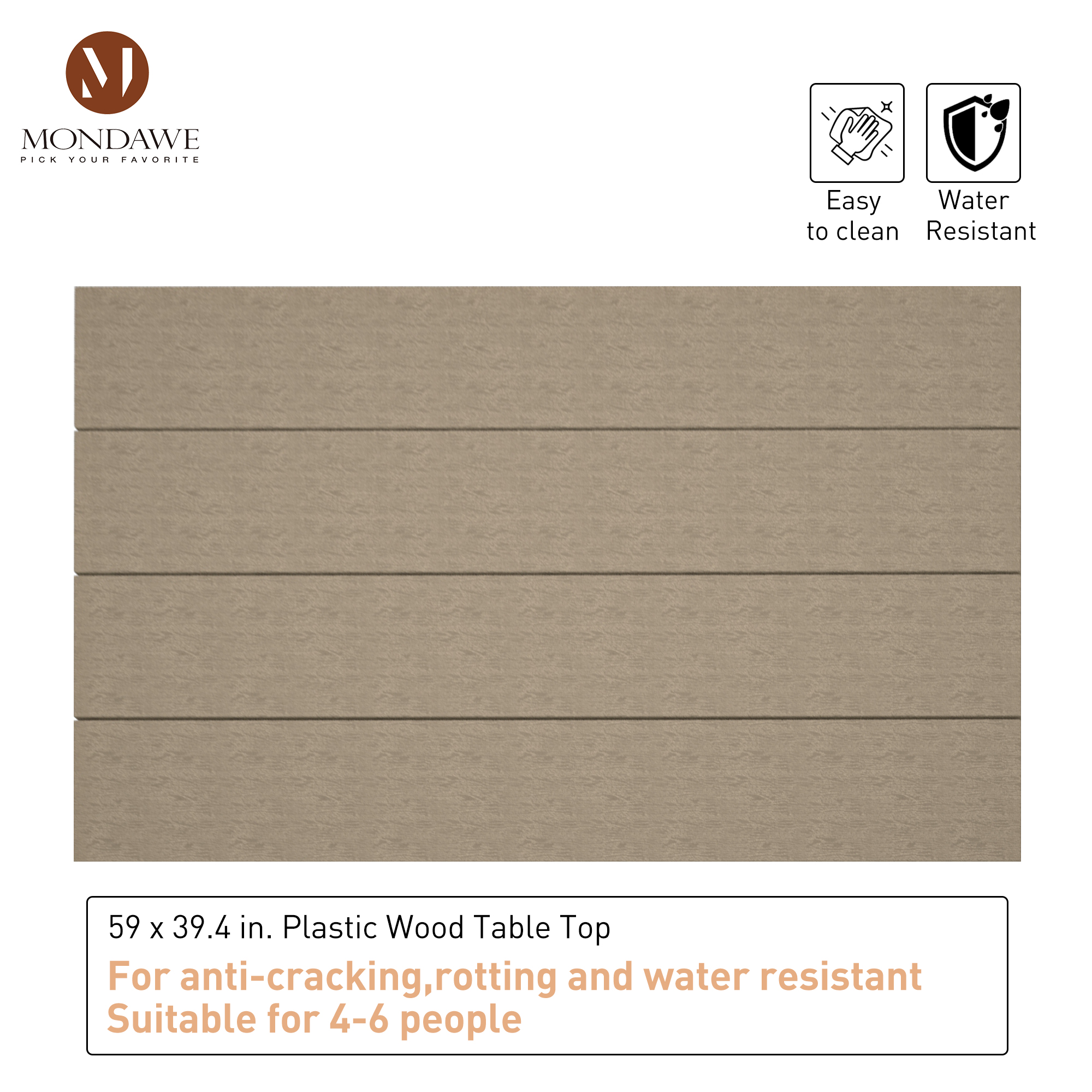 Mondawe Black Rectangular Outdoor Dining Table with Imitation Wood Grain-Mondawe