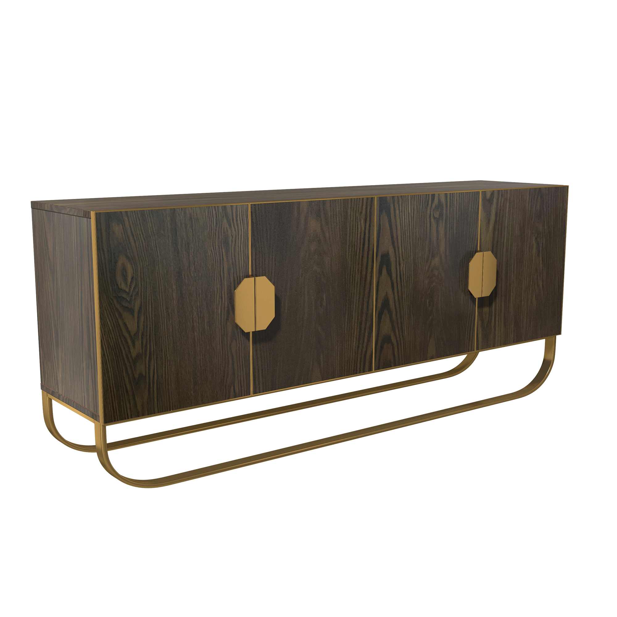 Dark Brown/White MDF 70.87 in. Modern Wood Grain Buffet Sideboard Dining Table with U-Shaped Stainless Steel Legs