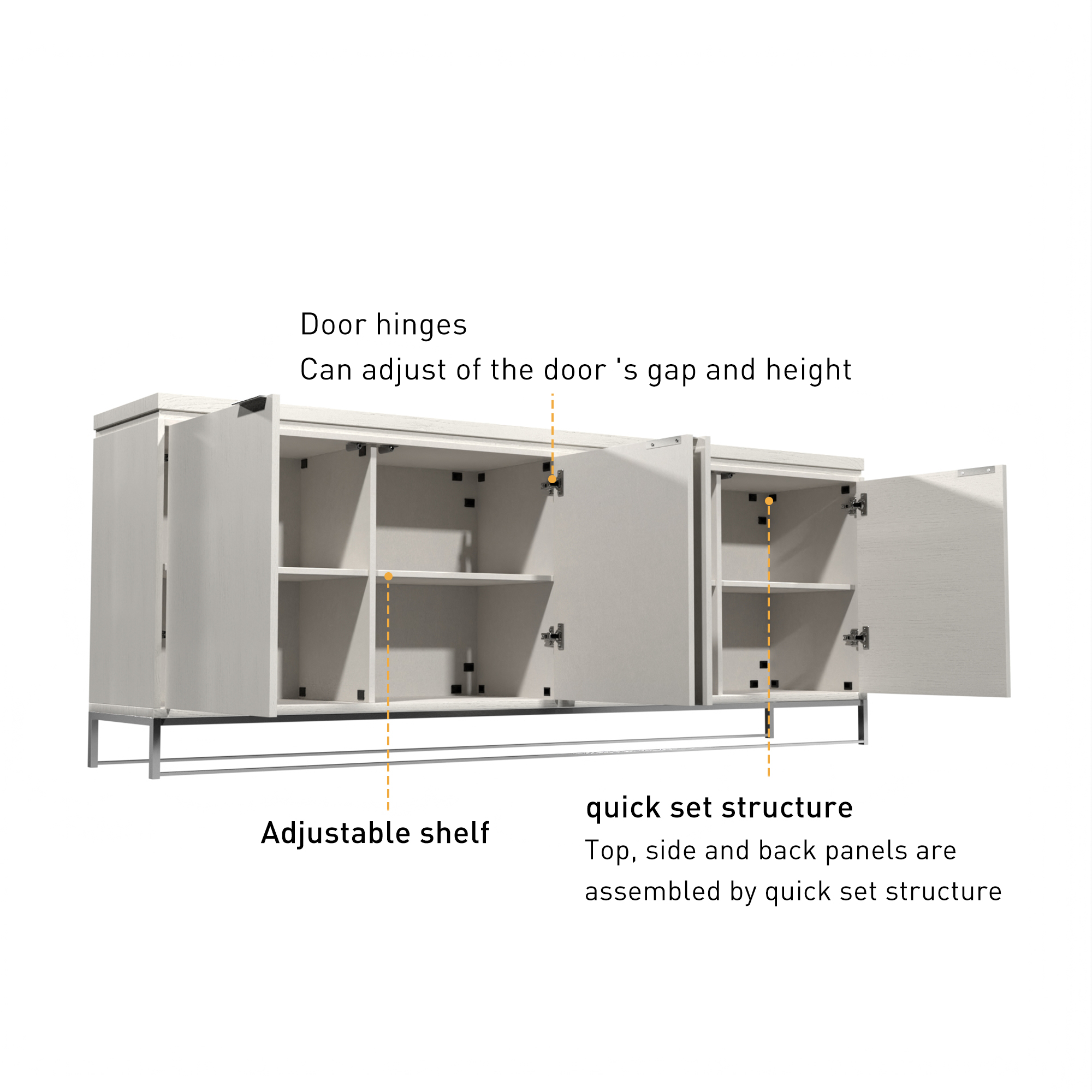 Dark Brown/White MDF 4-Door 81.5 in. Modern Buffet Sideboard Dining Table with Stainless Steel Brushed Gold Legs