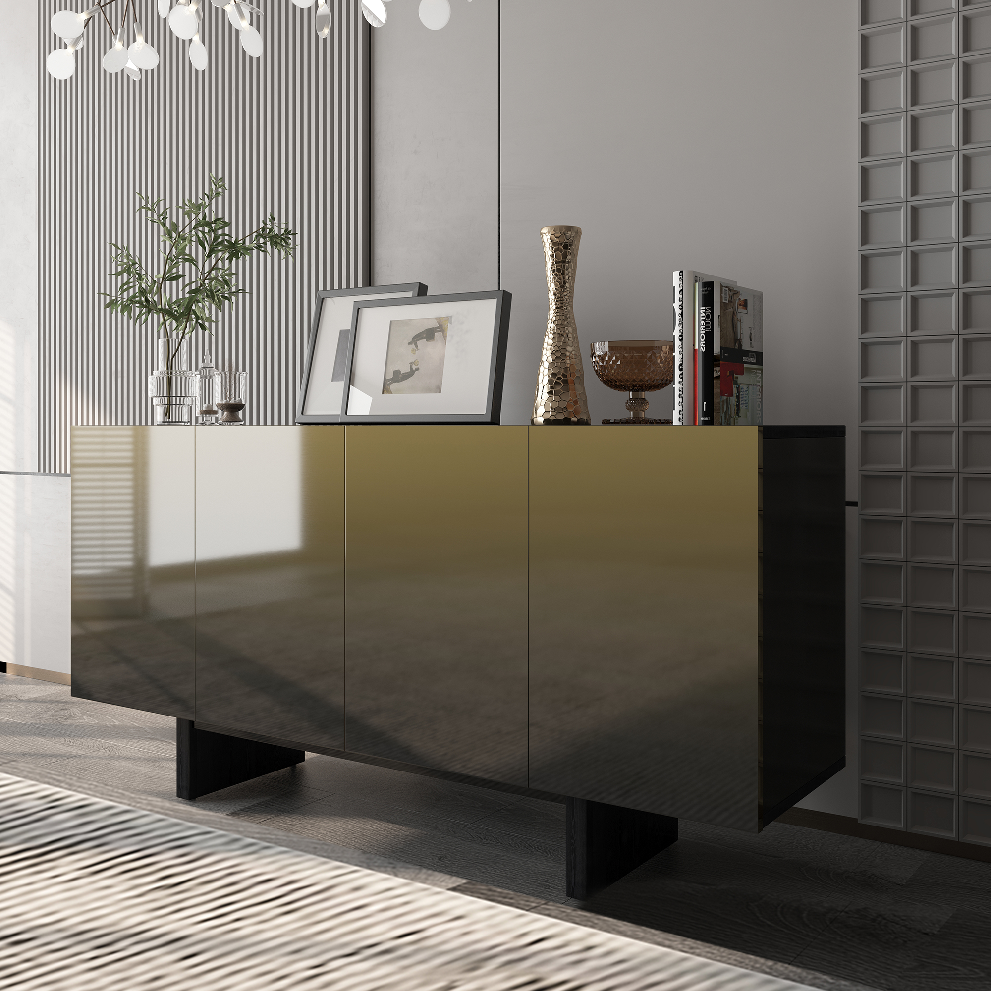 Antique Brown 2-Door/4-Door Wood Grain Accent Storage Cabinet For Living Room, Foyer and Kitchen-Dining Room