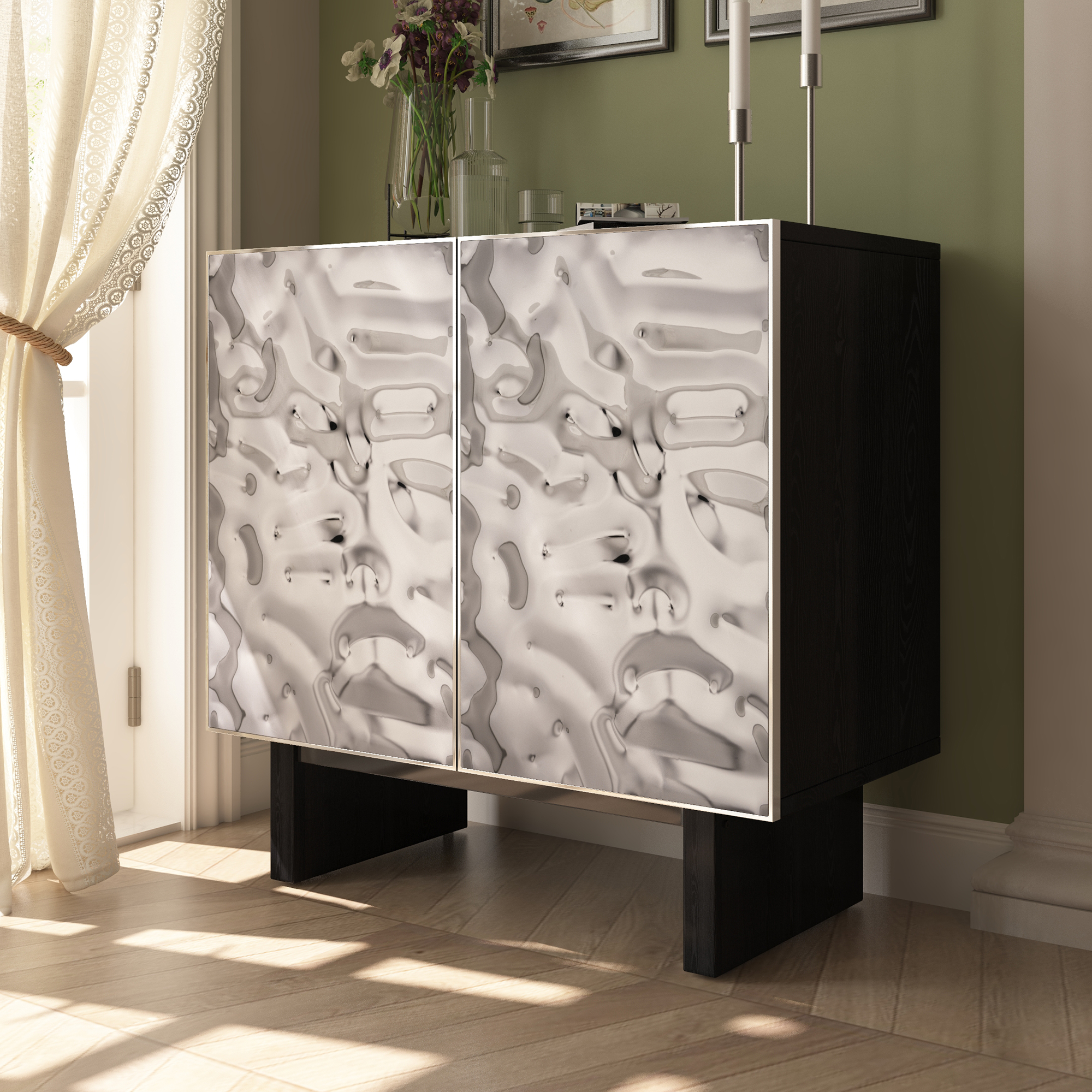 Silver MDF 2-Door/4-Door Wood 62.99 in. Buffet Sideboard Dining Table For Living Room, Foyer and Kitchen-Dining Room