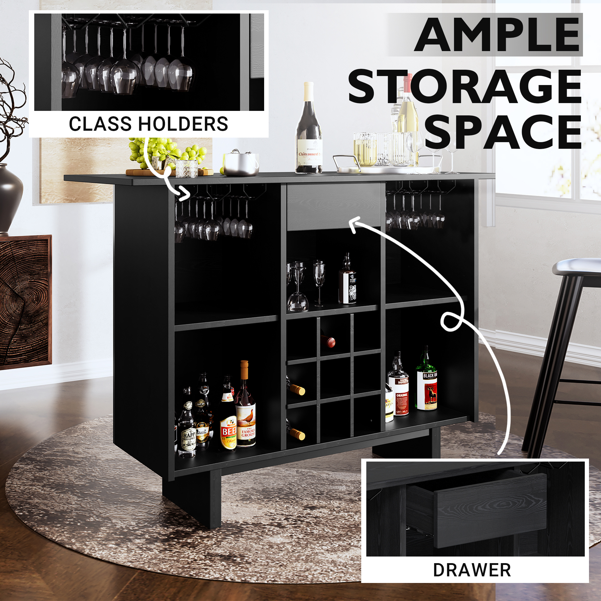 Modern Wine Cabinet Coffee Bar Cabinet with Wine Rack and Drawers