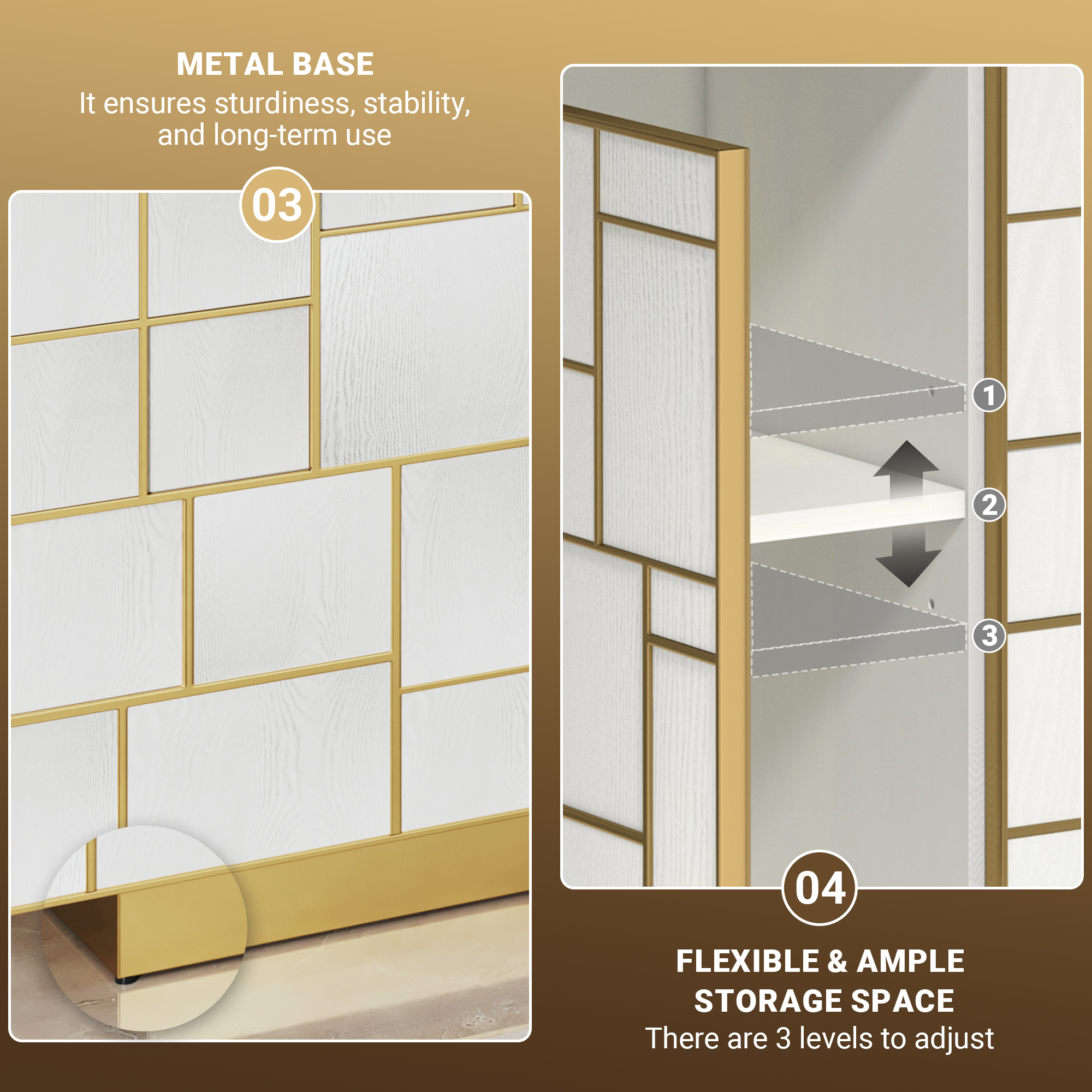 White MDF 70.87 in. Buffet Sideboard Dining Table Metal 3 Door Storage Cabinet