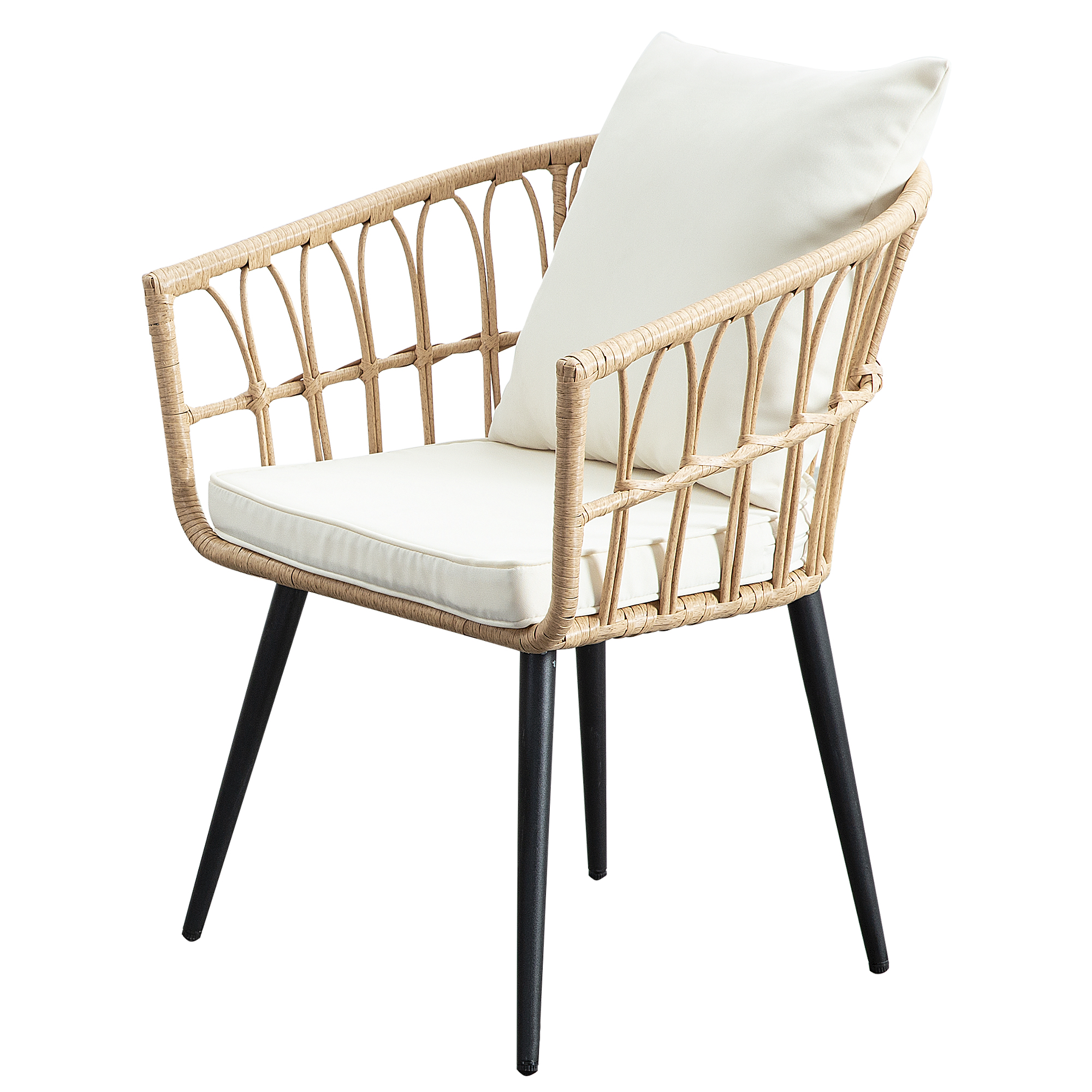 3-Piece PE Rattan Patio Bistro Set – 2 Chairs and 1 Coffee Table with Waterproof Cushions, Outdoor Furniture Set for Balcony/Garden, Beige