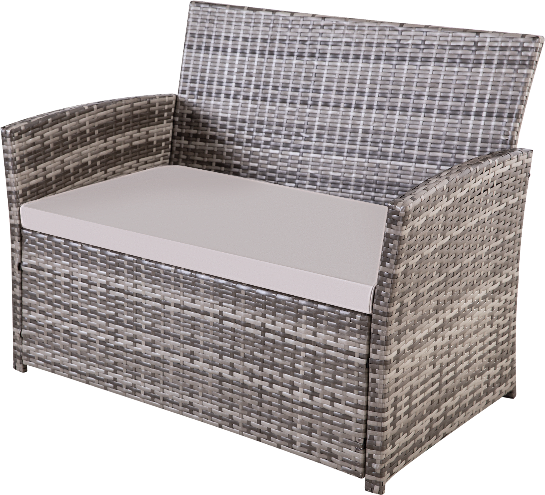 4-Piece PE Rattan Patio Furniture Set – Double Sofa, 2 Armchairs, Coffee Table with Cushions, Weather-Resistant Outdoor Conversation Set, Brown-Blue/Gray/Black-Gray/Black-Blue