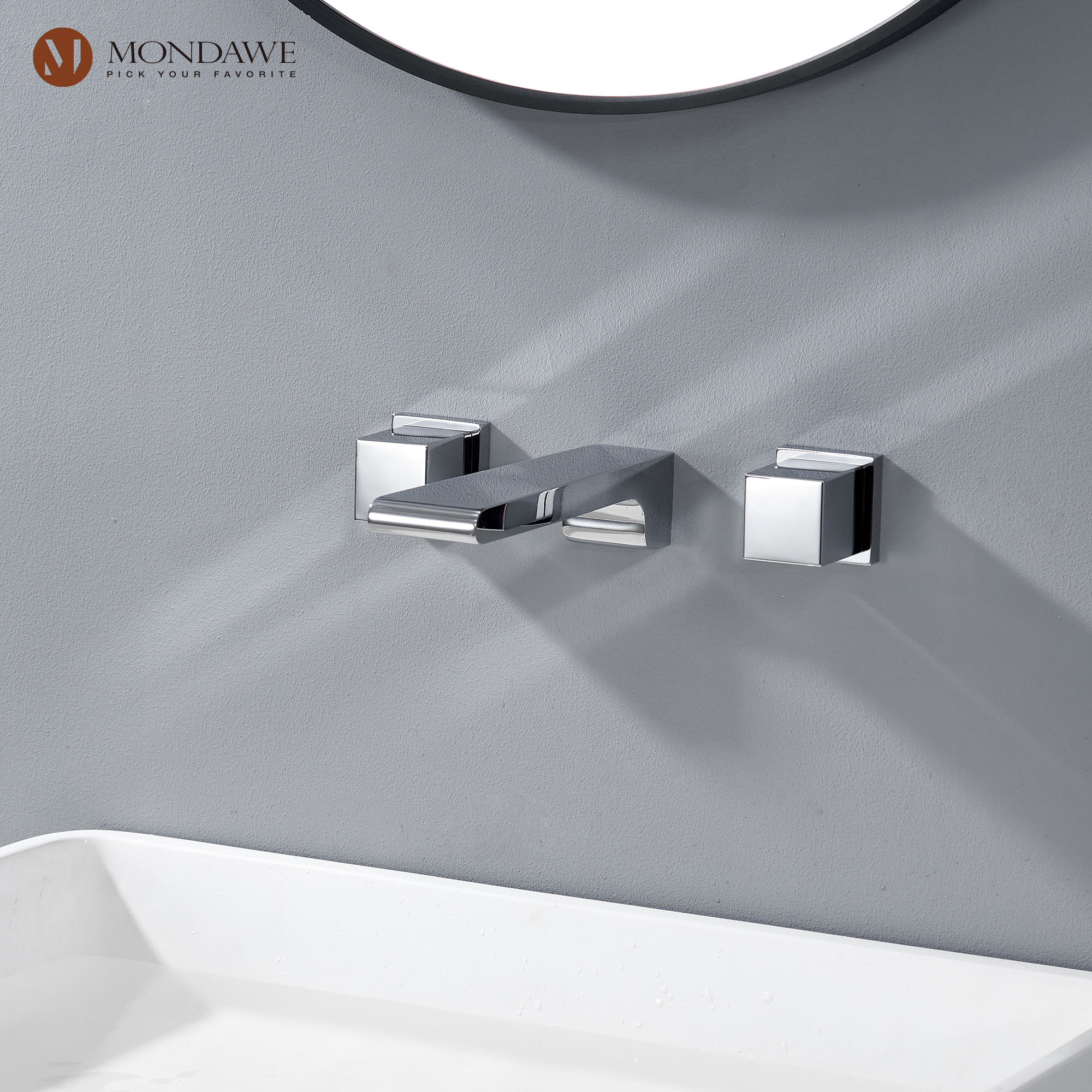 Mondawe Spot Free Widespread Wall Mount 3-Hole Sink  Water Tap with Double Handle-Mondawe
