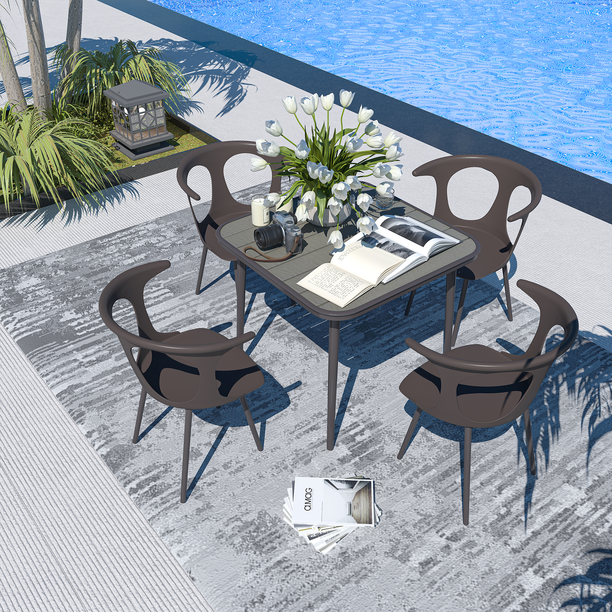 Mondawe Balcony Backyard Outdoor Dining Set with 4 Dining Chairs and Patio Table -Mondawe