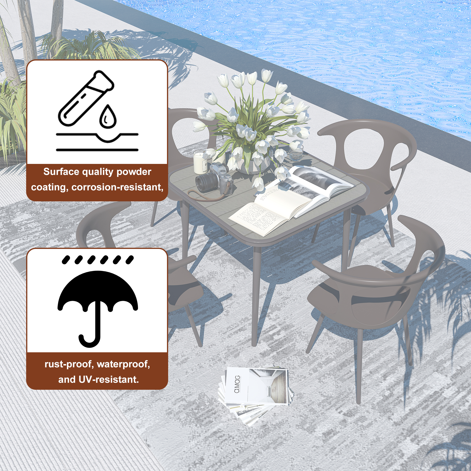 Mondawe Balcony Backyard Outdoor Dining Set with 4 Dining Chairs and Patio Table -Mondawe