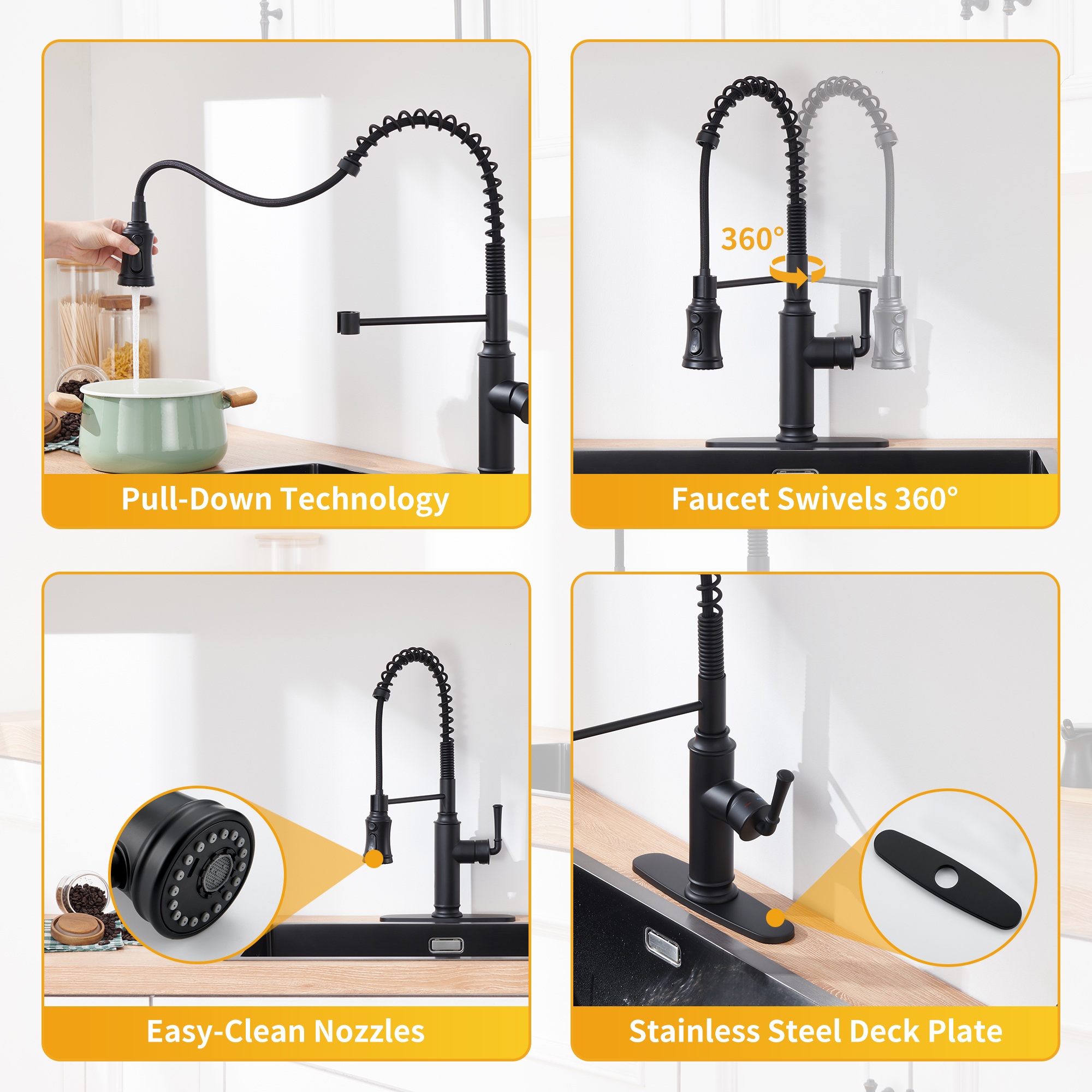 Mondawe Kitchen Faucets Commercial Single Handle Single Lever Pull Down Sprayer Spring Kitchen Sink Faucet