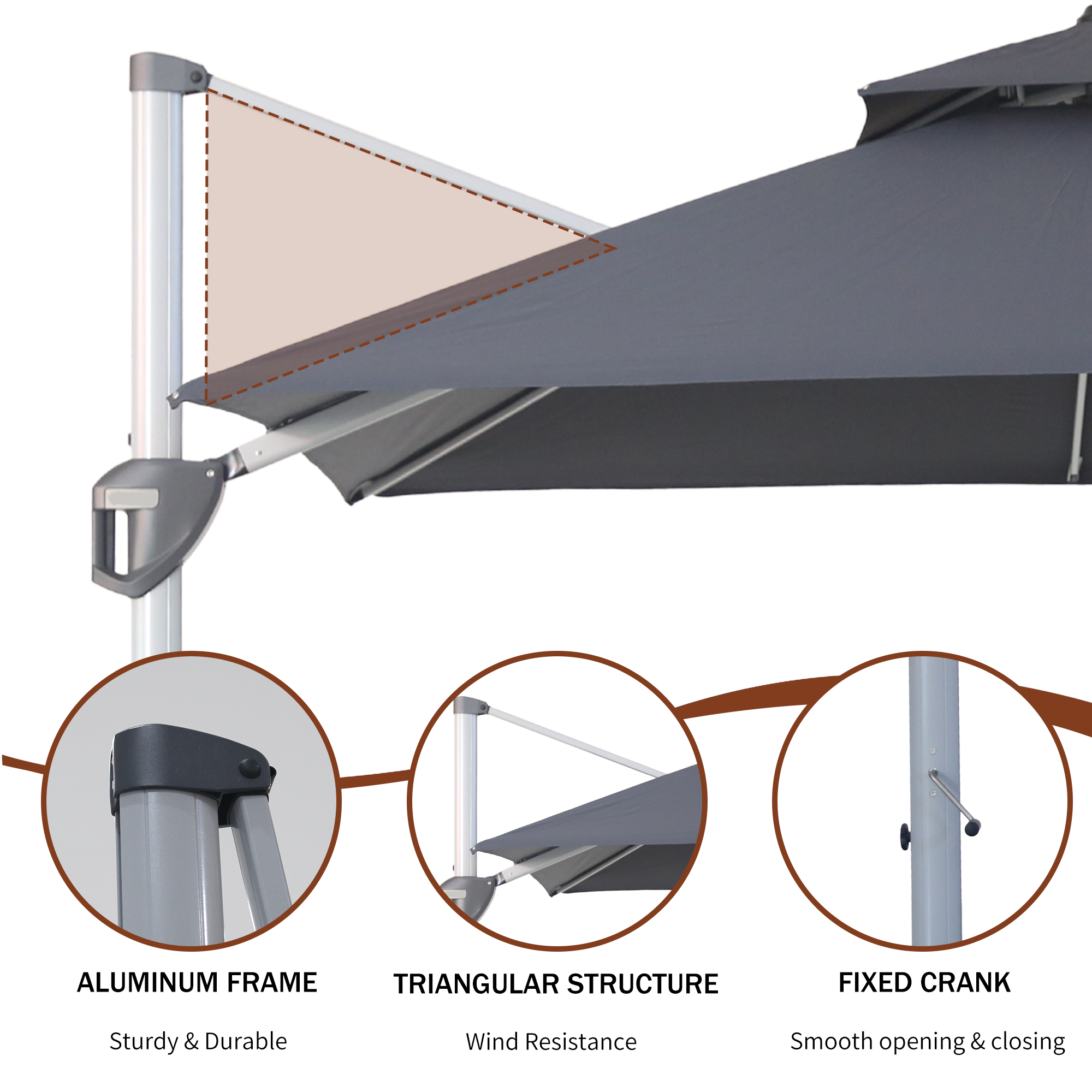 10/11ft Square Cantilever Patio Umbrella with 5 Adjustable Angles, Outdoor Sunshade with Base for Deck, Garden, or Pool