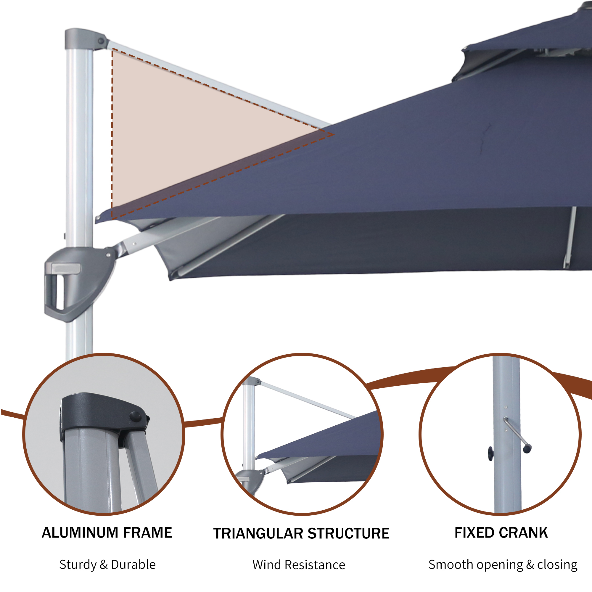 10/11ft Square Cantilever Patio Umbrella with 5 Adjustable Angles, Outdoor Sunshade with Base for Deck, Garden, or Pool