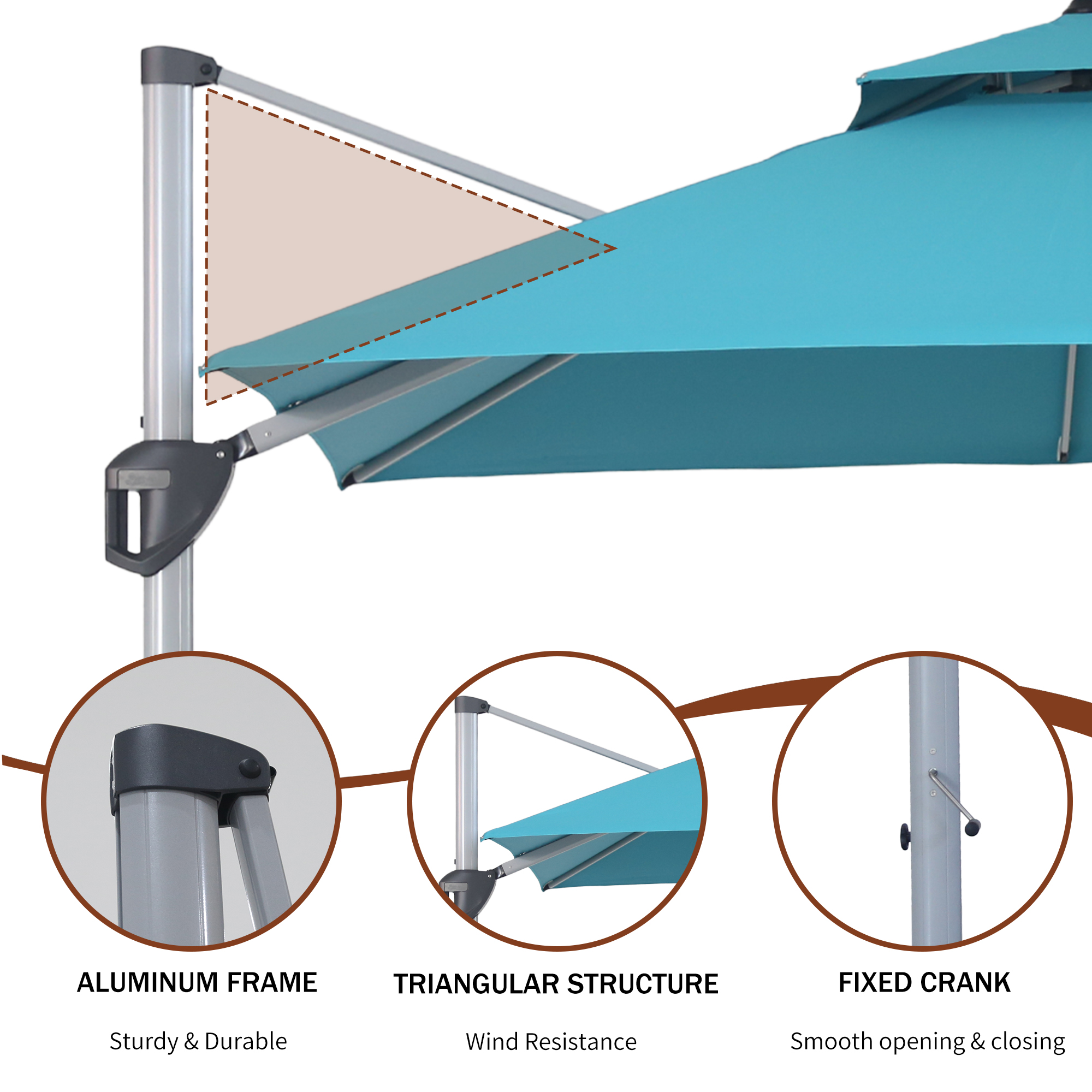 10/11ft Square Cantilever Patio Umbrella with 5 Adjustable Angles, Outdoor Sunshade with Base for Deck, Garden, or Pool