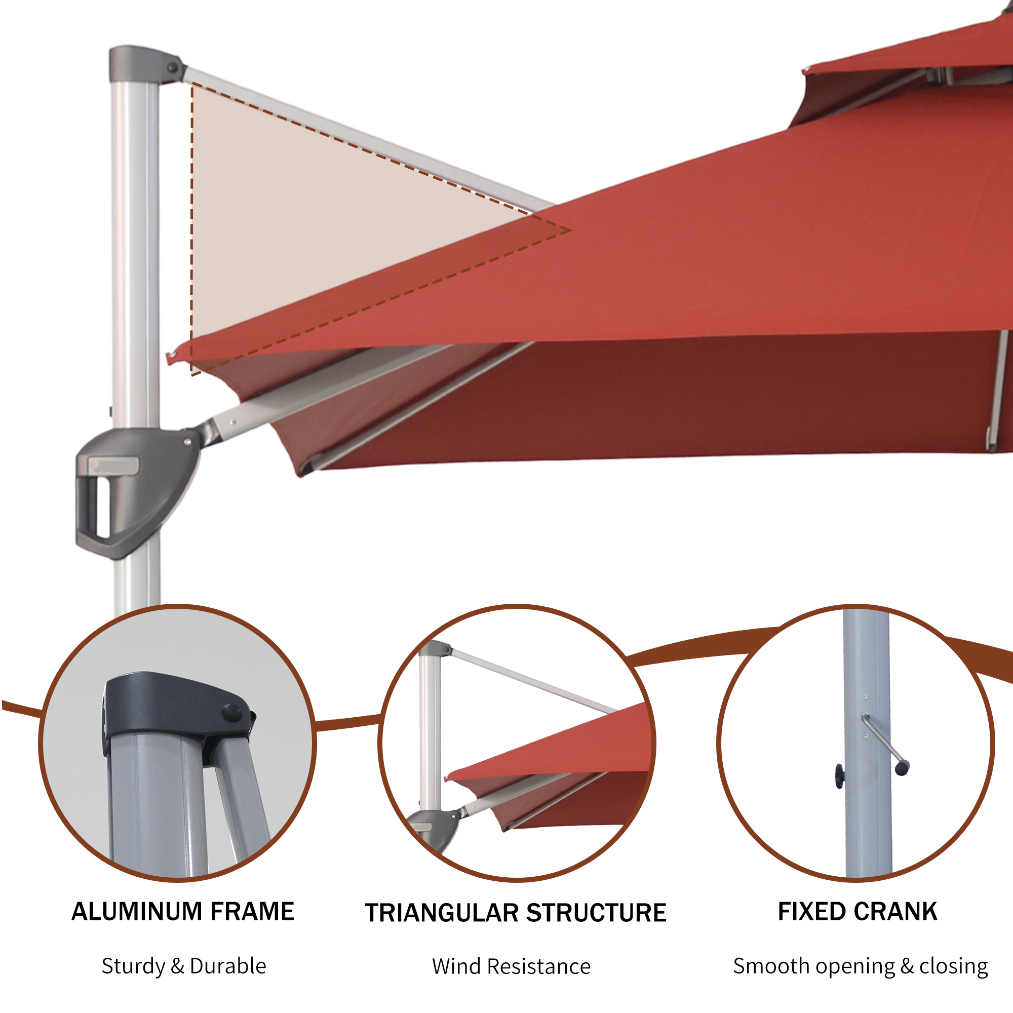10/11ft Square Cantilever Patio Umbrella with 5 Adjustable Angles, Outdoor Sunshade with Base for Deck, Garden, or Pool