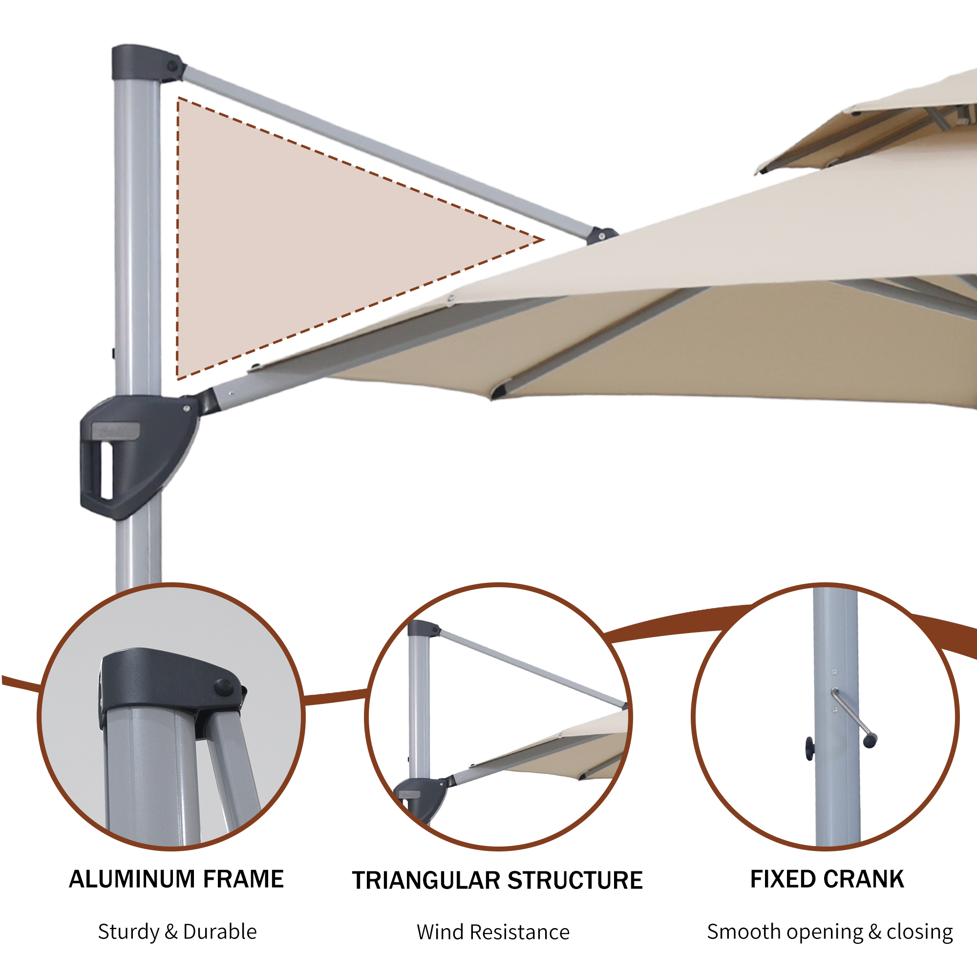 10/11ft Square Cantilever Patio Umbrella with 5 Adjustable Angles, Outdoor Sunshade with Base for Deck, Garden, or Pool