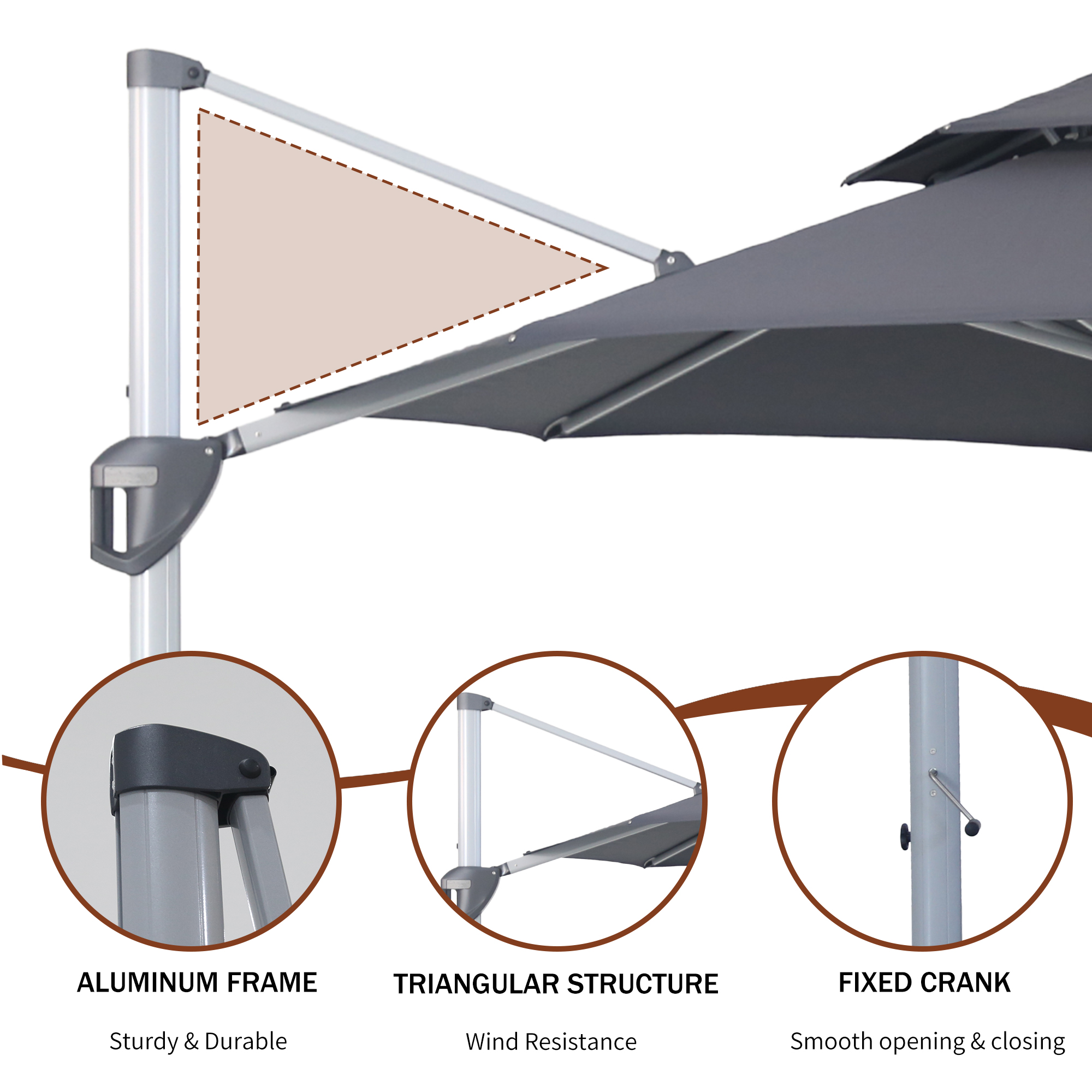 10/11ft Square Cantilever Patio Umbrella with 5 Adjustable Angles, Outdoor Sunshade with Base for Deck, Garden, or Pool