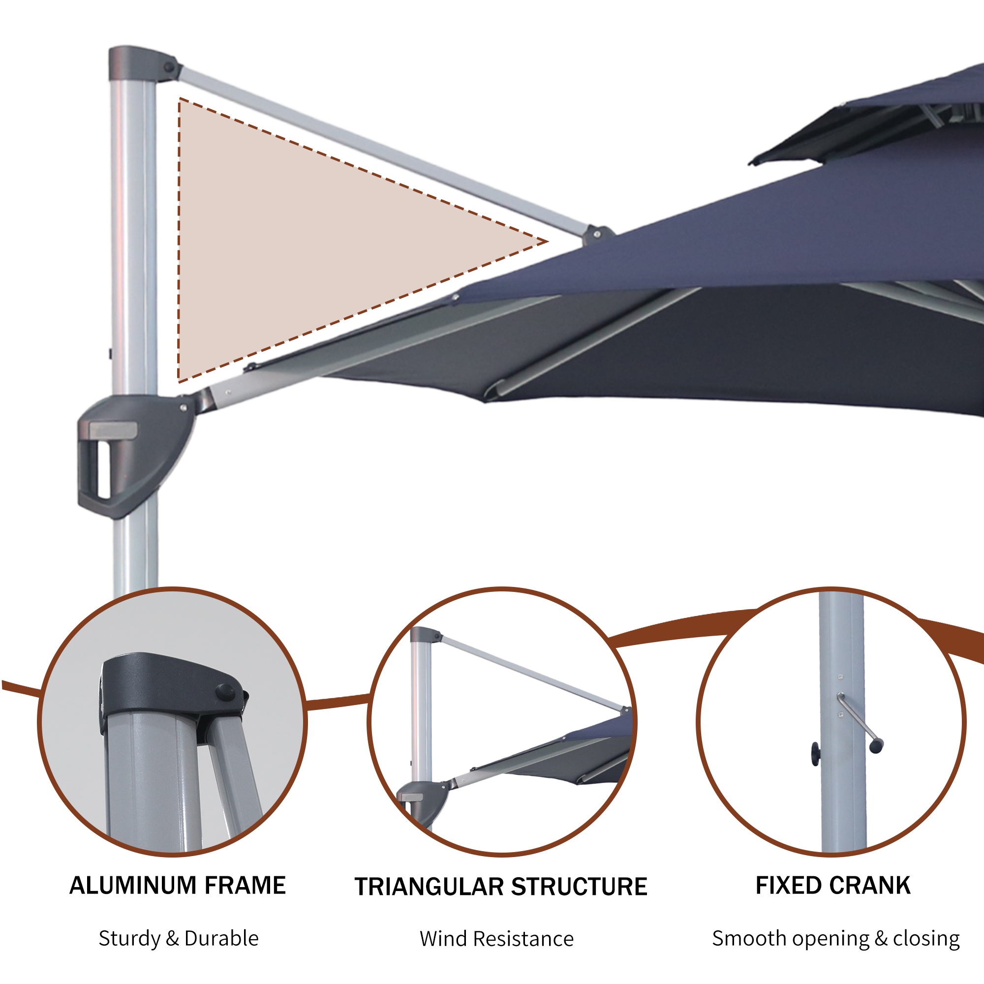 10/11ft Square Cantilever Patio Umbrella with 5 Adjustable Angles, Outdoor Sunshade with Base for Deck, Garden, or Pool