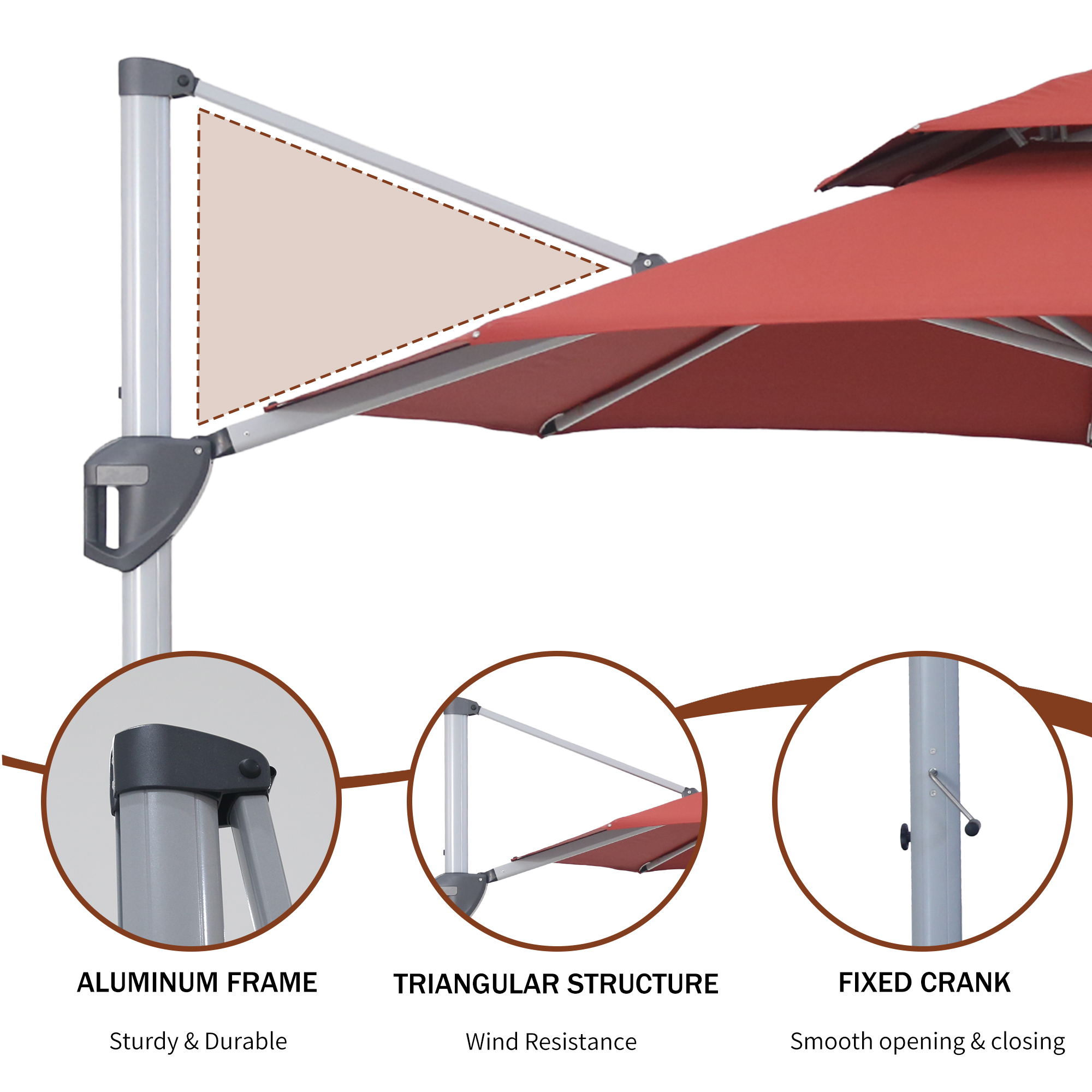 10/11ft Square Cantilever Patio Umbrella with 5 Adjustable Angles, Outdoor Sunshade with Base for Deck, Garden, or Pool