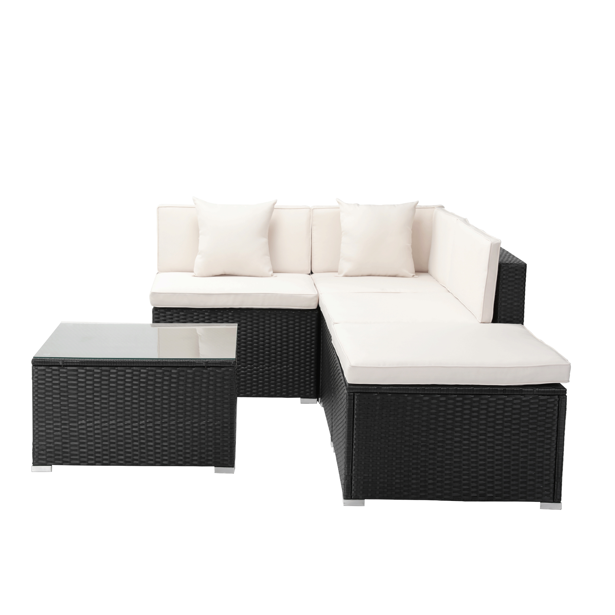 Mondawe 6-piece All-Weather Wicker PE rattan Patio Outdoor Lounge Conversation Sectional Set with coffee table, wicker sofas, ottomans, removable cushions