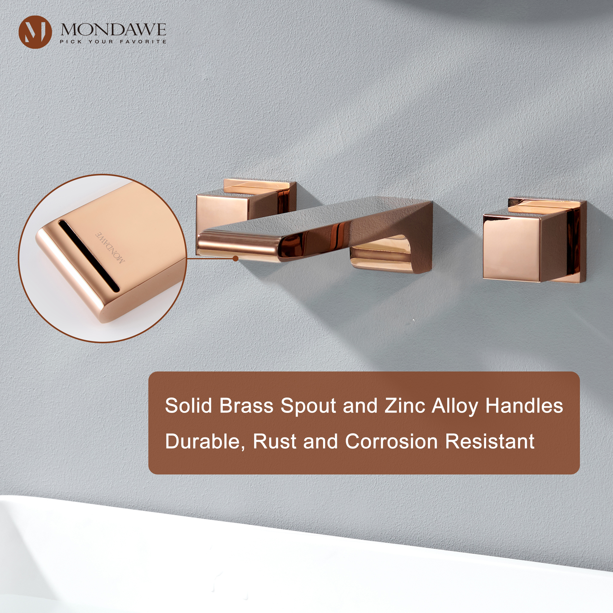 Mondawe Spot Free Widespread Wall Mount 3-Hole Sink  Water Tap with Double Handle-Mondawe