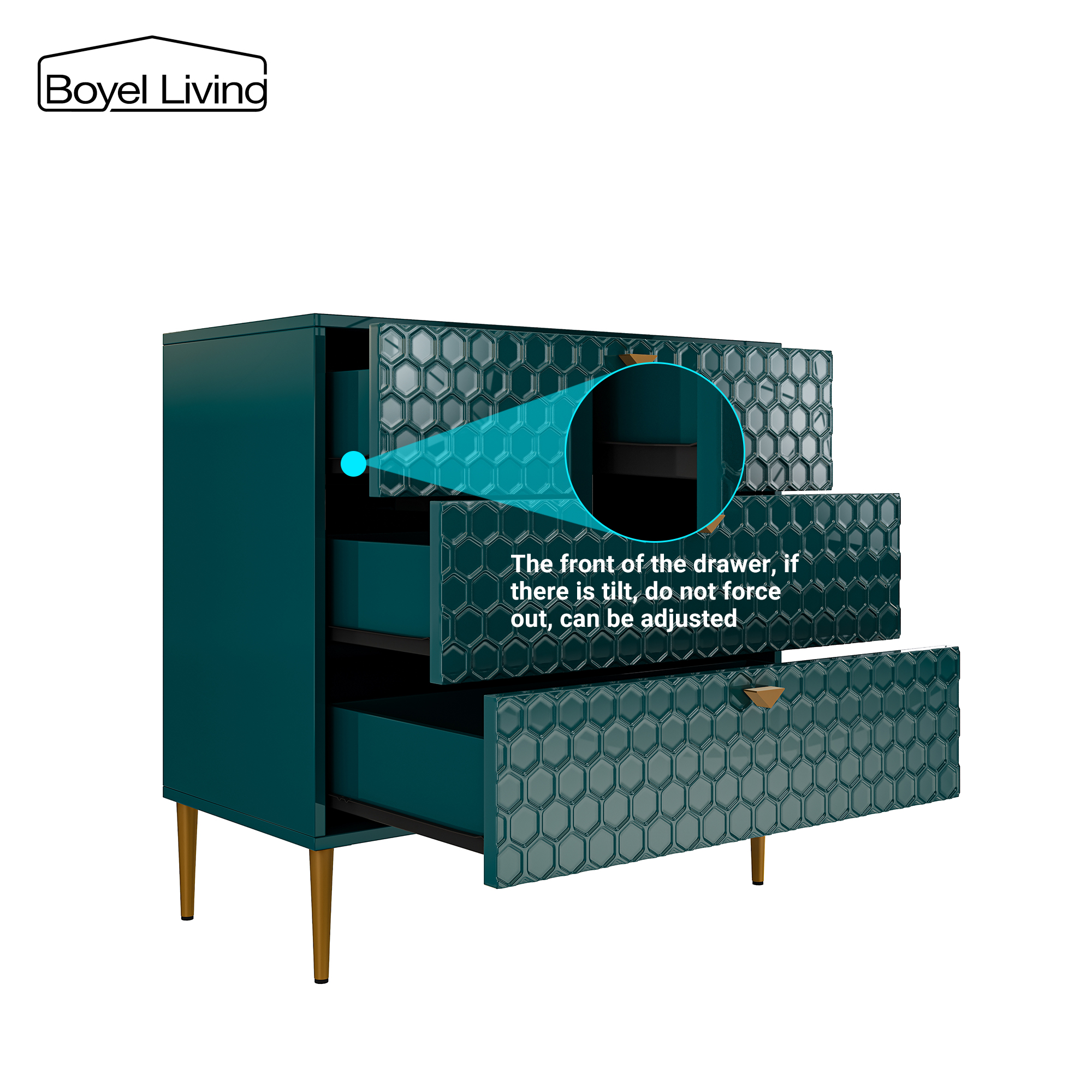 3 Drawers Storage TV Stand Sideboard Decorated Cabinet