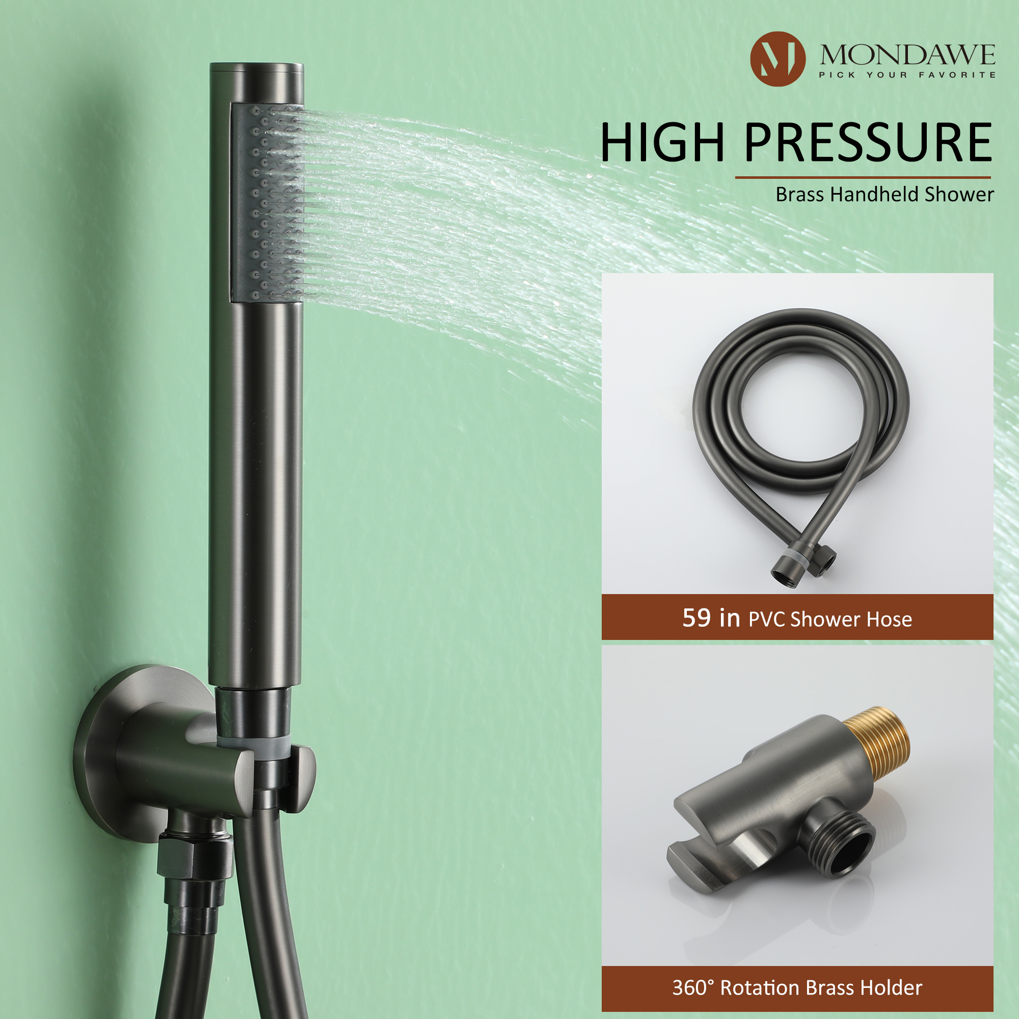 Mondawe Three function Pressure Balance Shower Set with 10 in Round Shower Head(5 color, Valve Included)-Mondawe