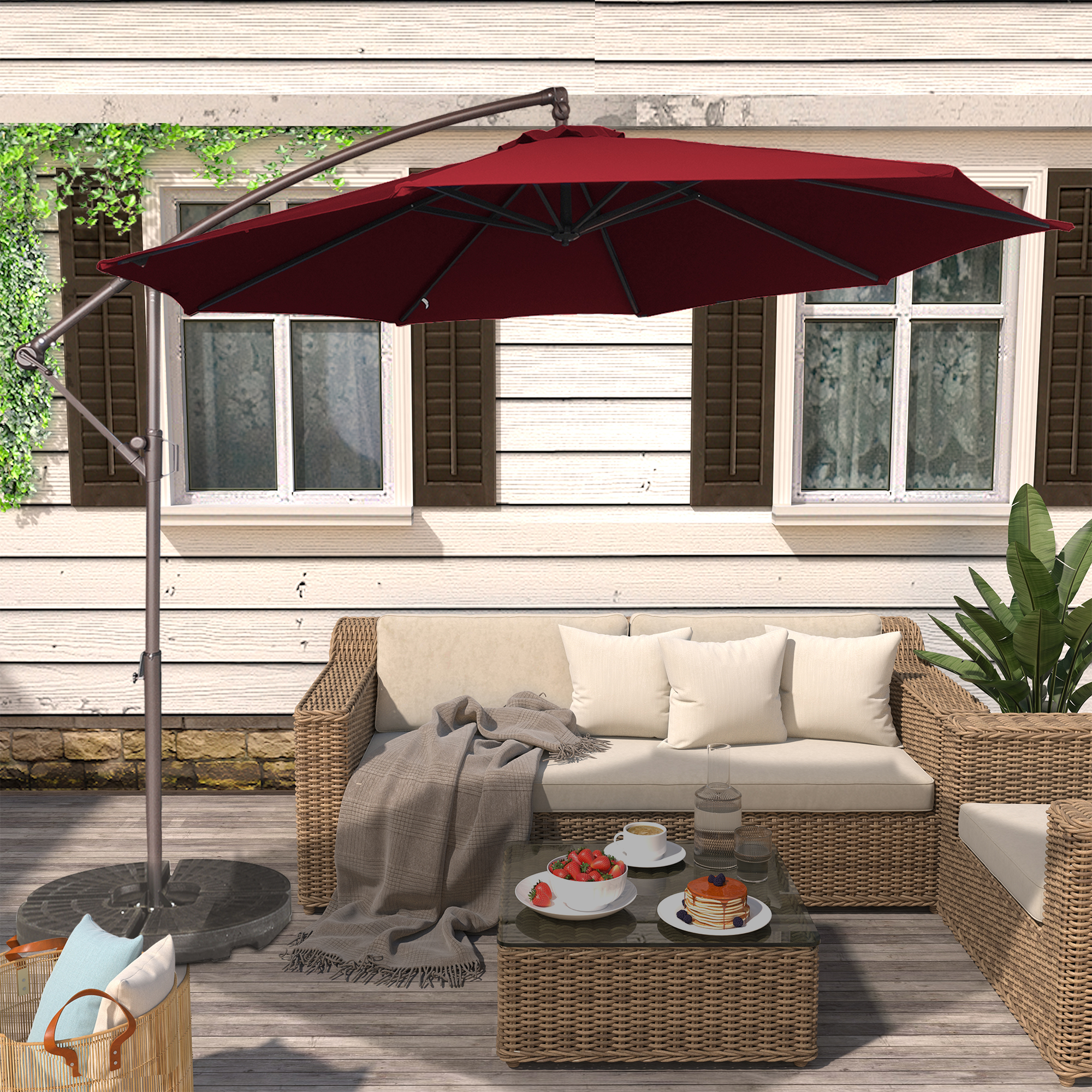 10 Ft Cantilever Patio Offset Umbrella Upgrade Crank Hanging Canopy Umbrella