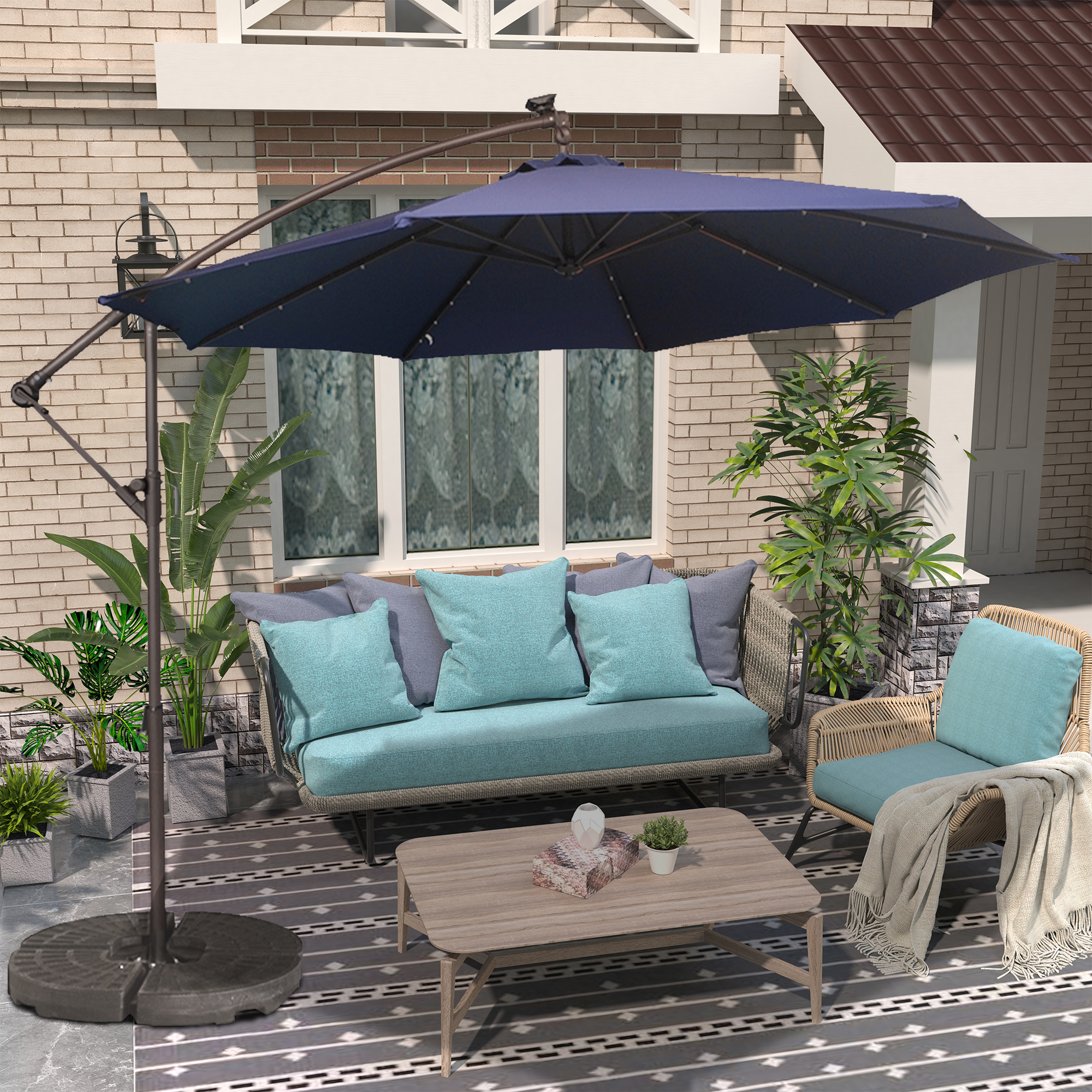 10 Ft Cantilever Patio Offset Umbrella Upgrade Crank Hanging Canopy Umbrella