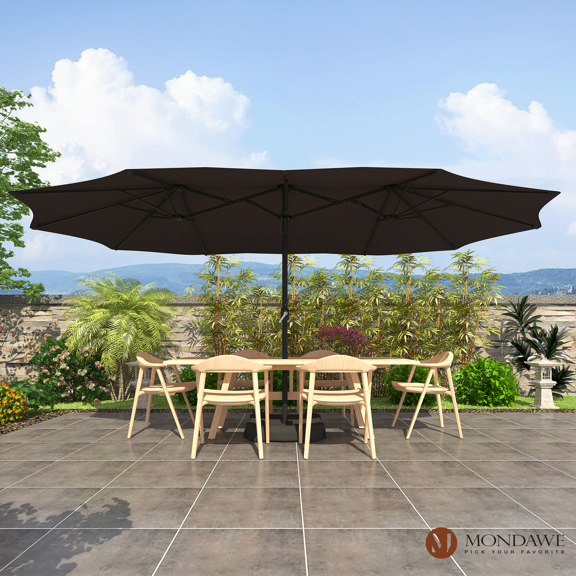 Mondawe 15ft Rectangular Patio Market Umbrella with Base-Mondawe