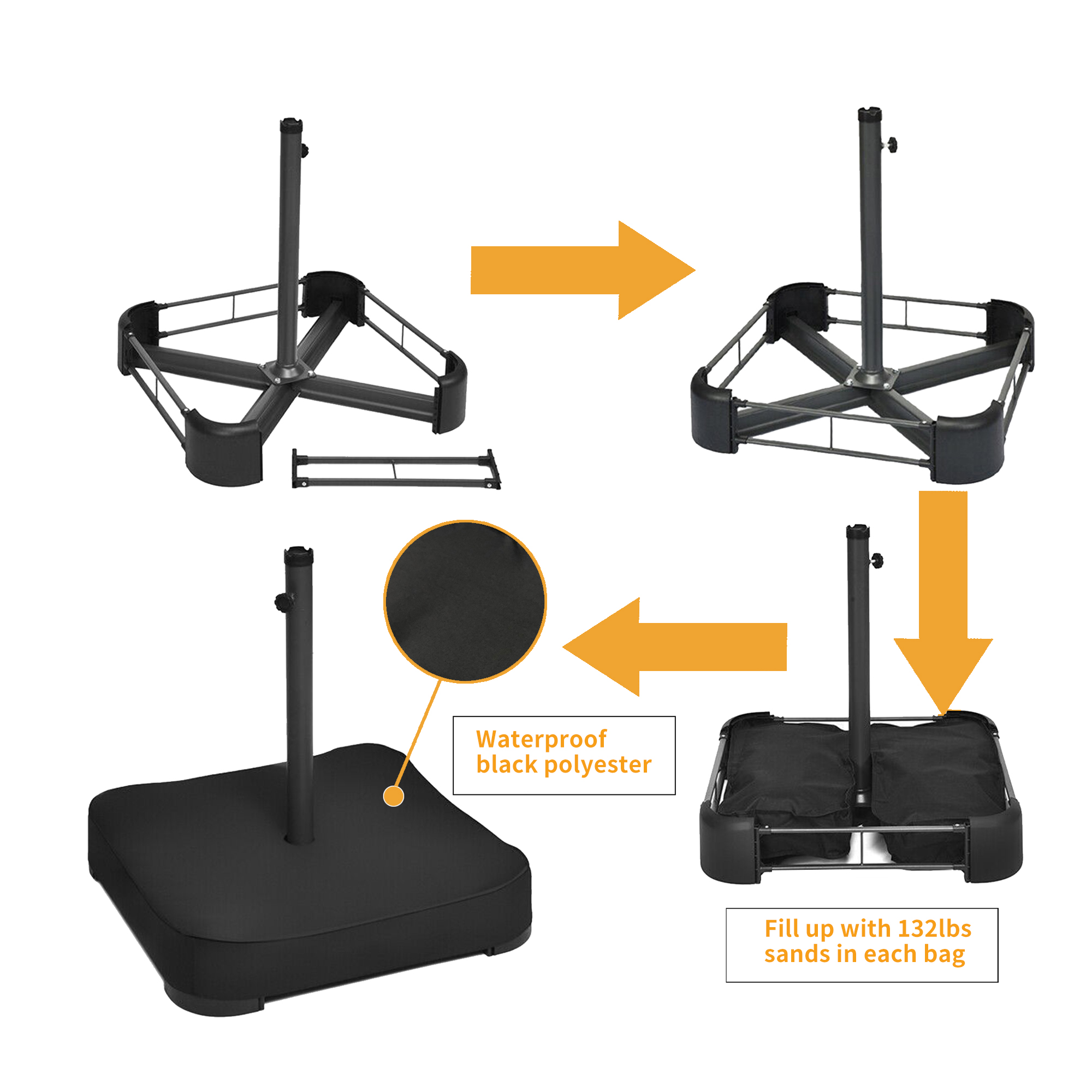 15ft Rectangular Patio Umbrella with Base and LED Lights