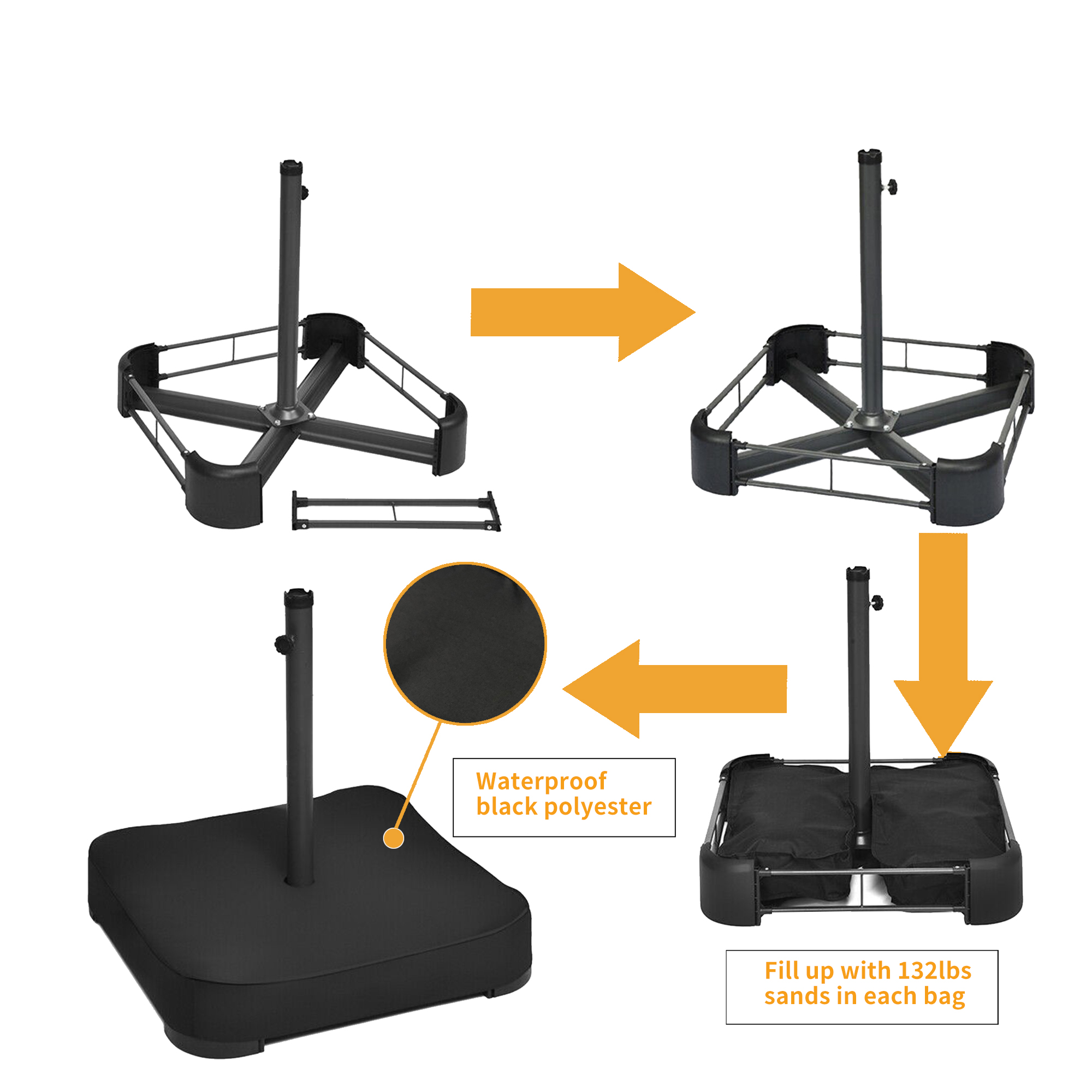 15ft Rectangular Patio Umbrella with Base and LED Lights