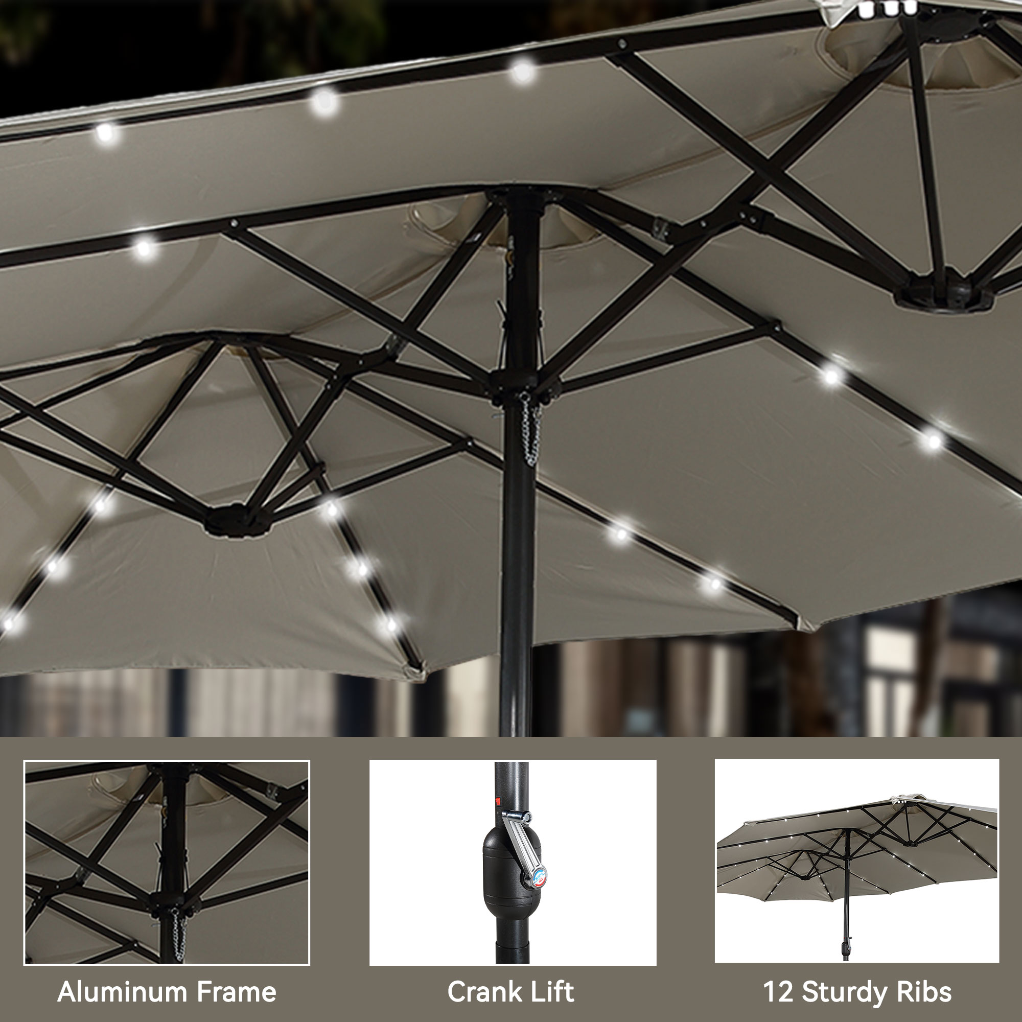Mondawe 15ft Rectangular Patio Umbrella with Base and LED Lights