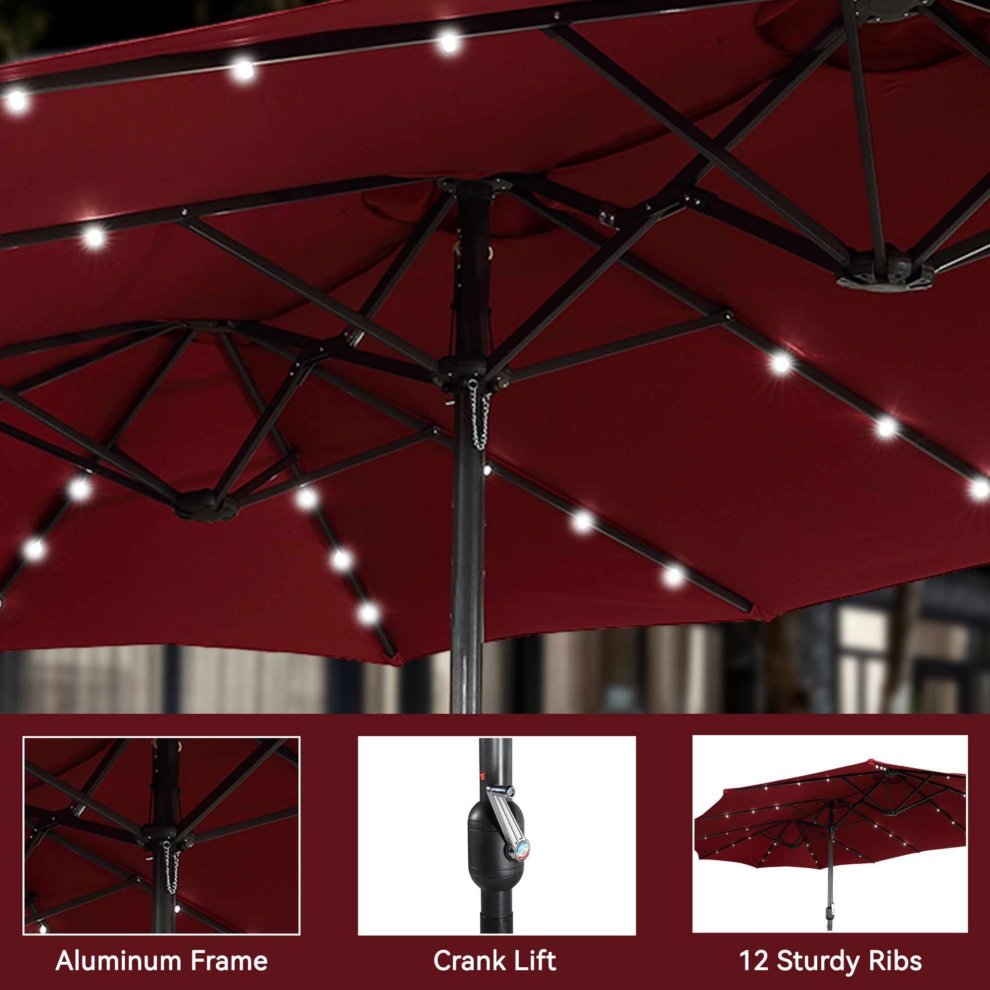 Mondawe 15ft Rectangular Patio Umbrella with Base and LED Lights