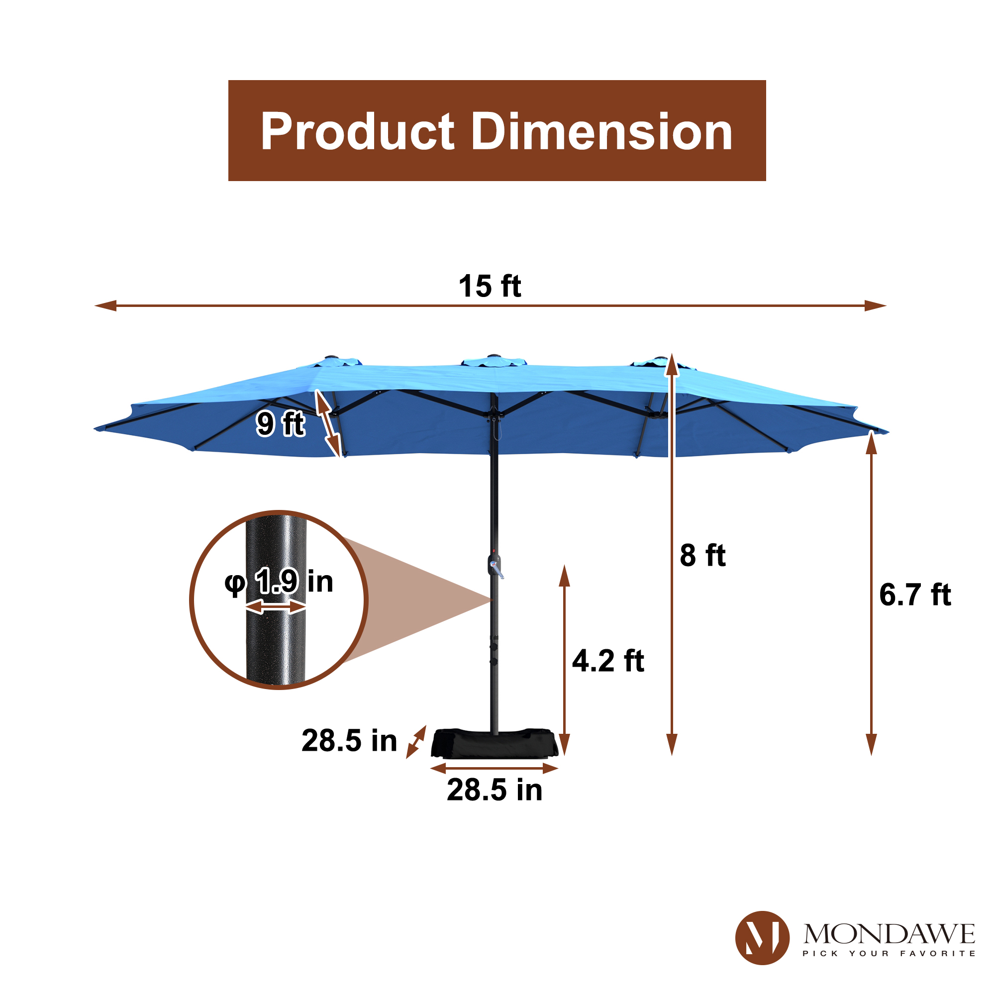 Mondawe 15ft Rectangular Patio Market Umbrella with Base-Mondawe