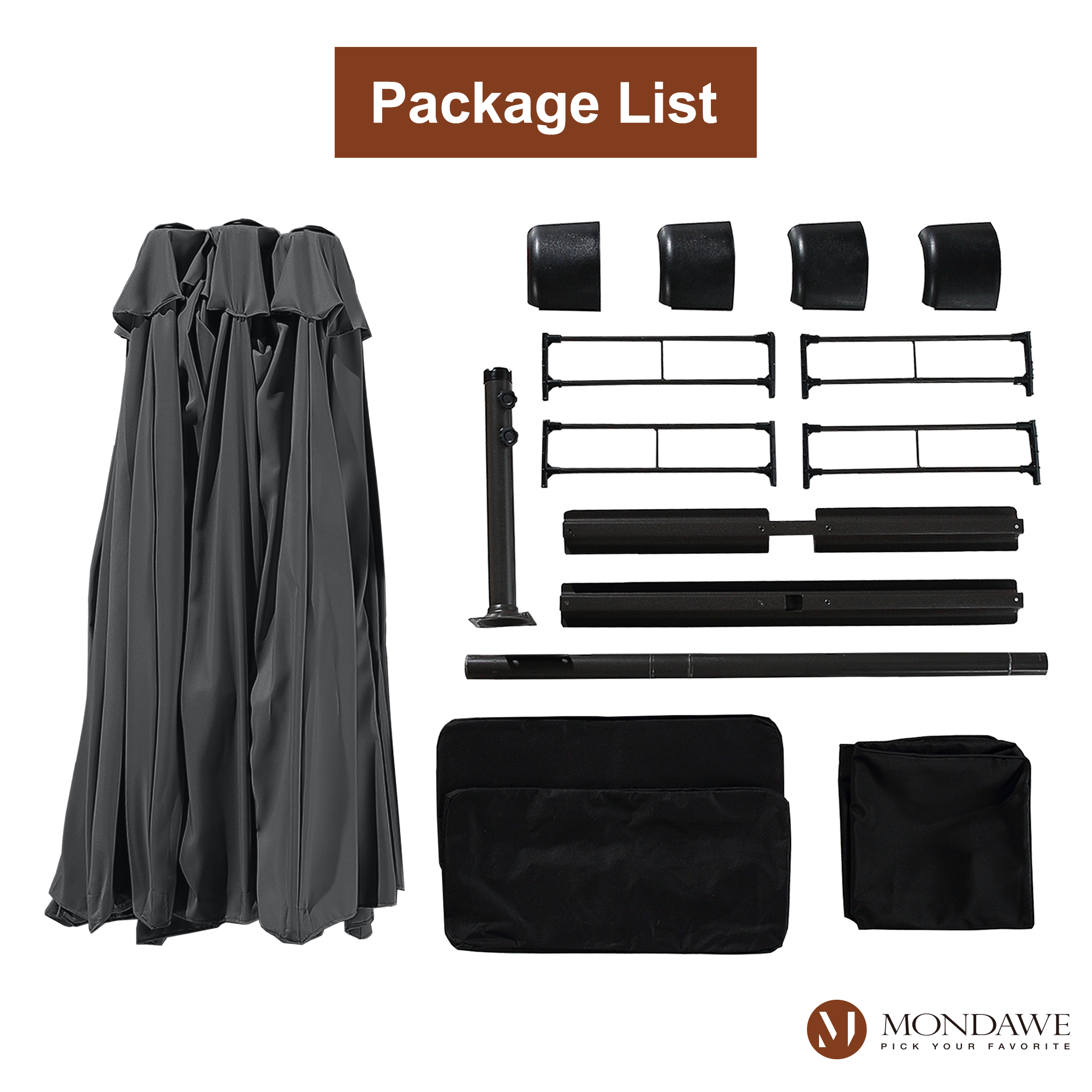 Mondawe 15ft Rectangular Patio Market Umbrella with Base and Crank-Mondawe