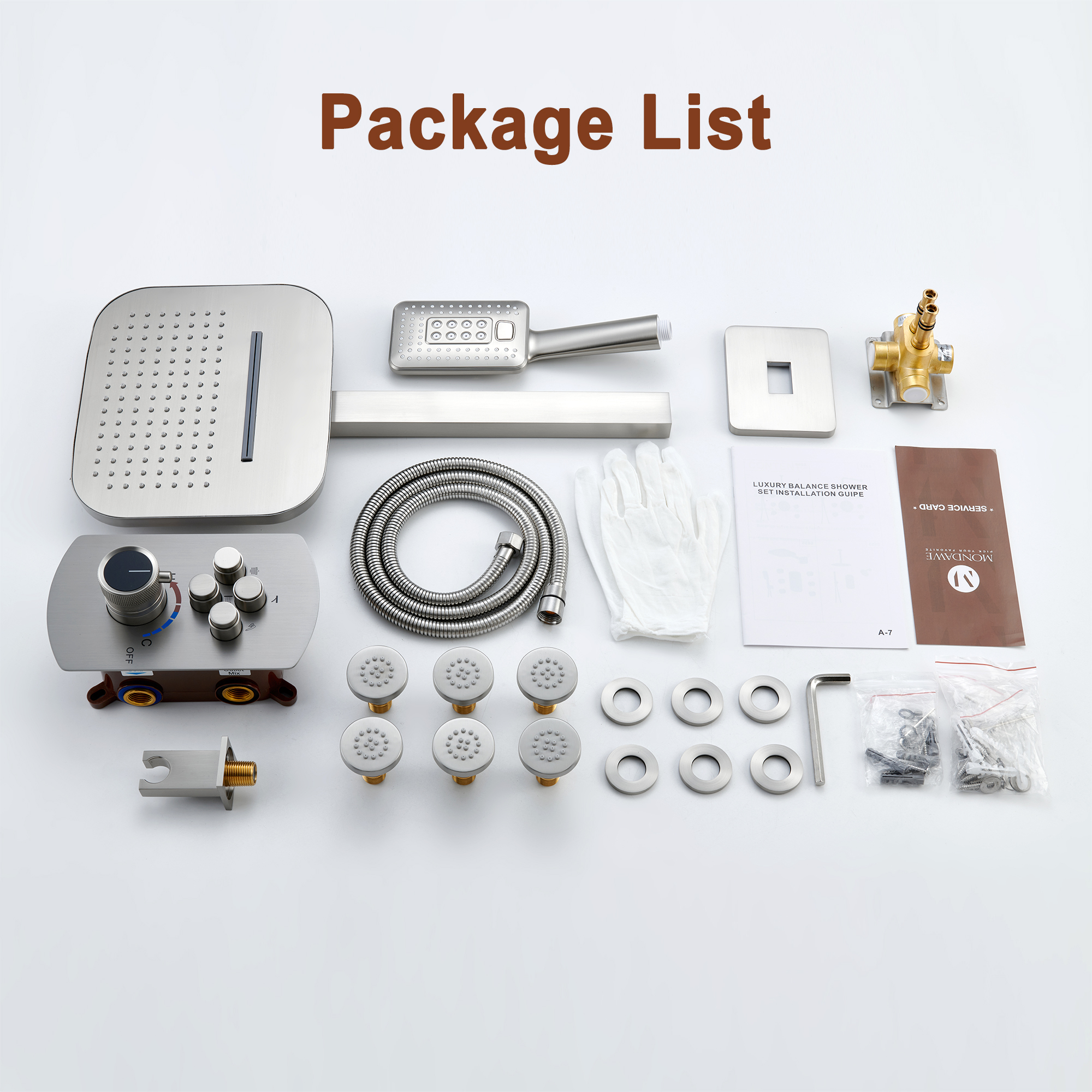 BN-Mondawe Pressure Balanced 4-Spray Patterns 22 in. Wall Mounted Rainfall Dual Shower Heads-Mondawe