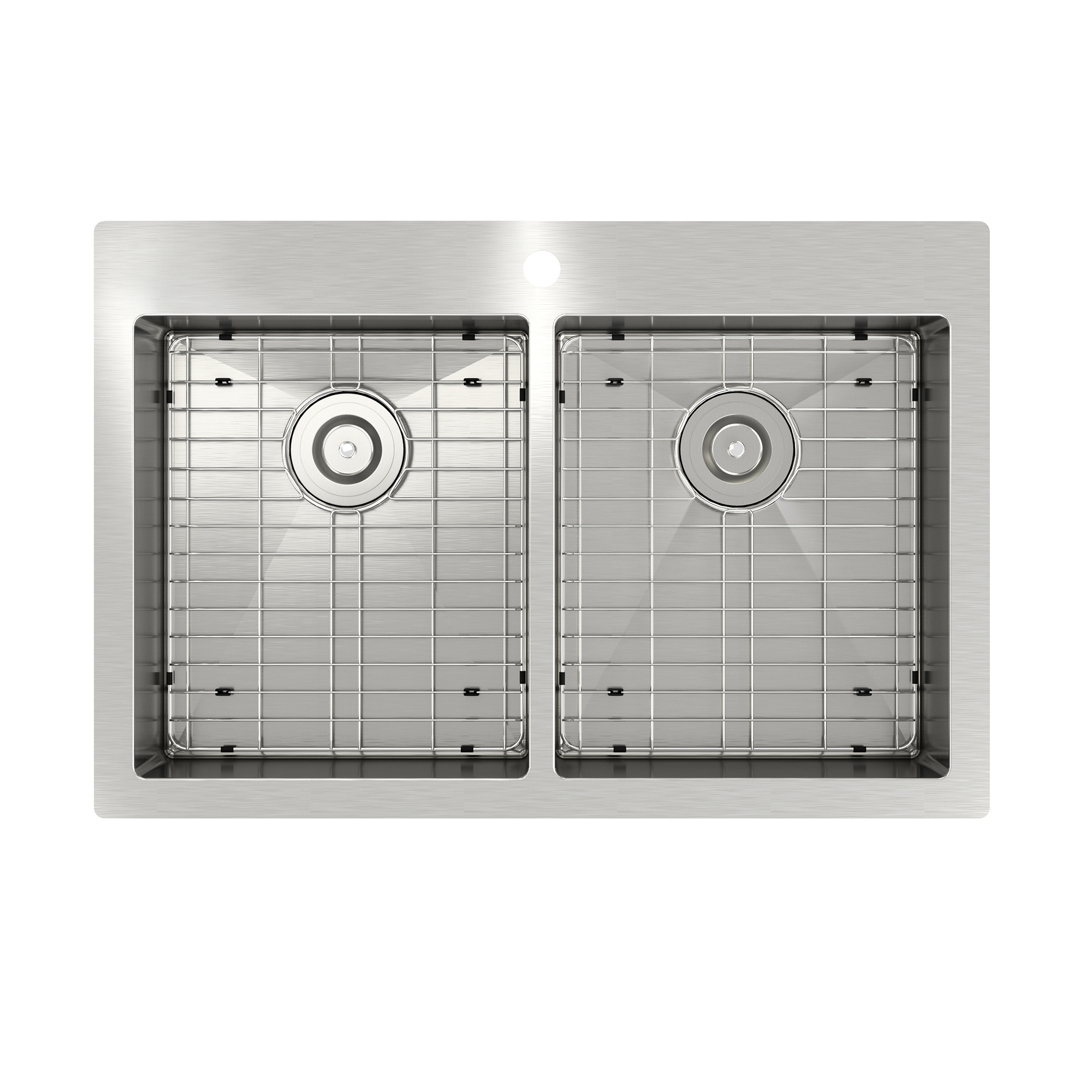 Drop-In 33-in x 22-in Brushed Stainless Steel Double Bowl Kitchen Sink-Mondawe